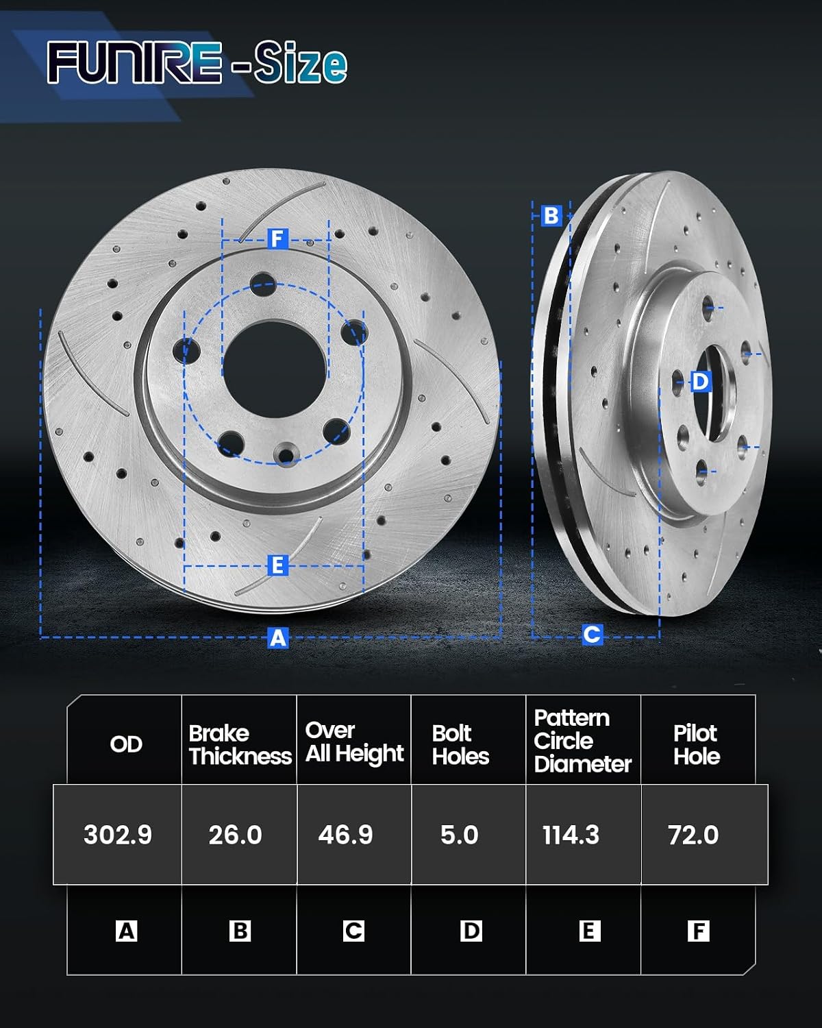Front Vented Brake Pads and Rotors Kit Compatible with 2005-2010 Ford Escape, 2005-2010 Mercury Mariner, 2005-2006&2008-2011 Mazd Tribute, Automotive Replacement Brake Kit for 302.9mm(11.9in)
