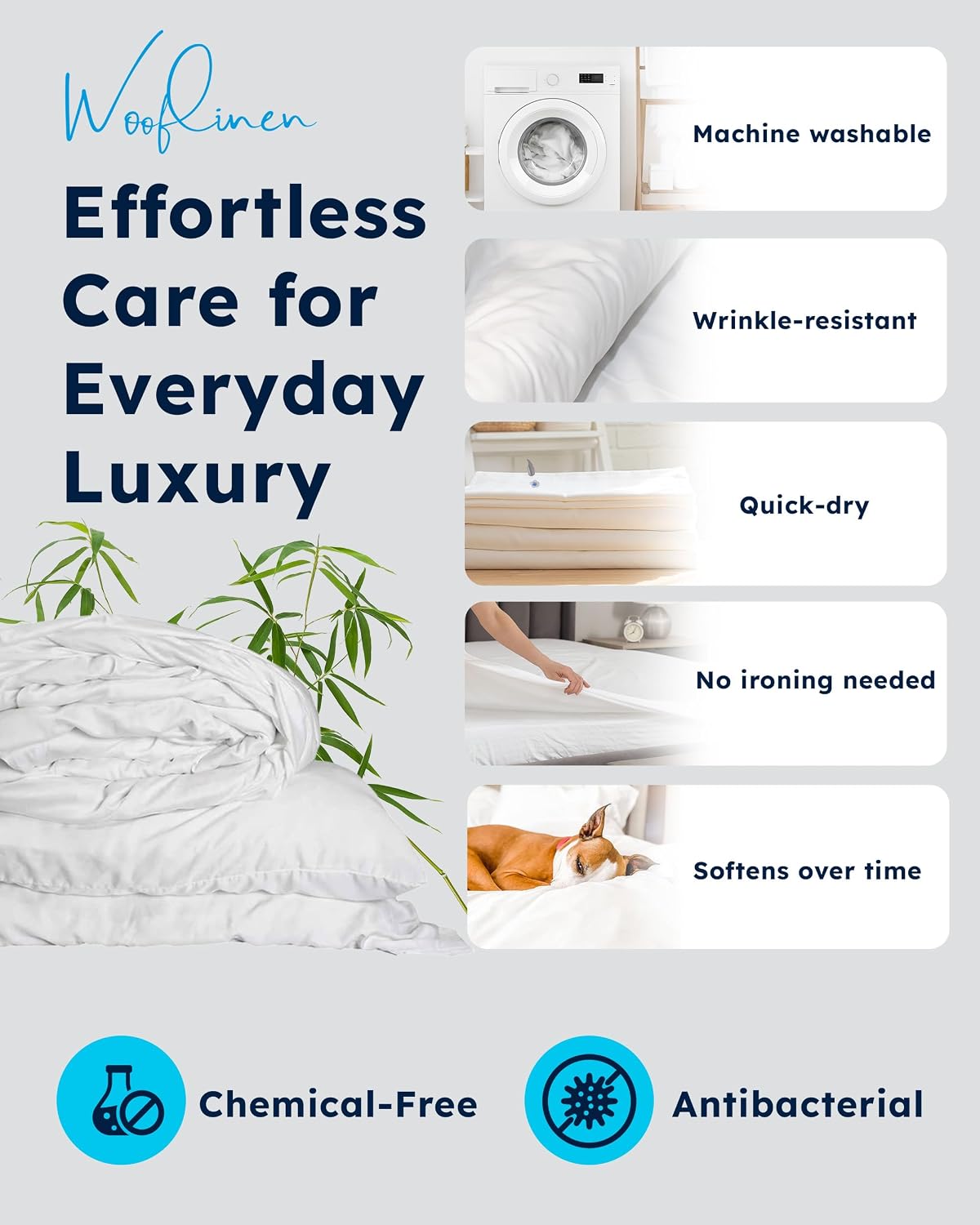 Wooflinen 100% Viscose Derived from Bamboo Sheets Set – Silky Soft Like Silk Bed Sheets – Matte White Bed Cover with Pillowcases – Cooling, Thick, Durable – California King, 4 Pc Set