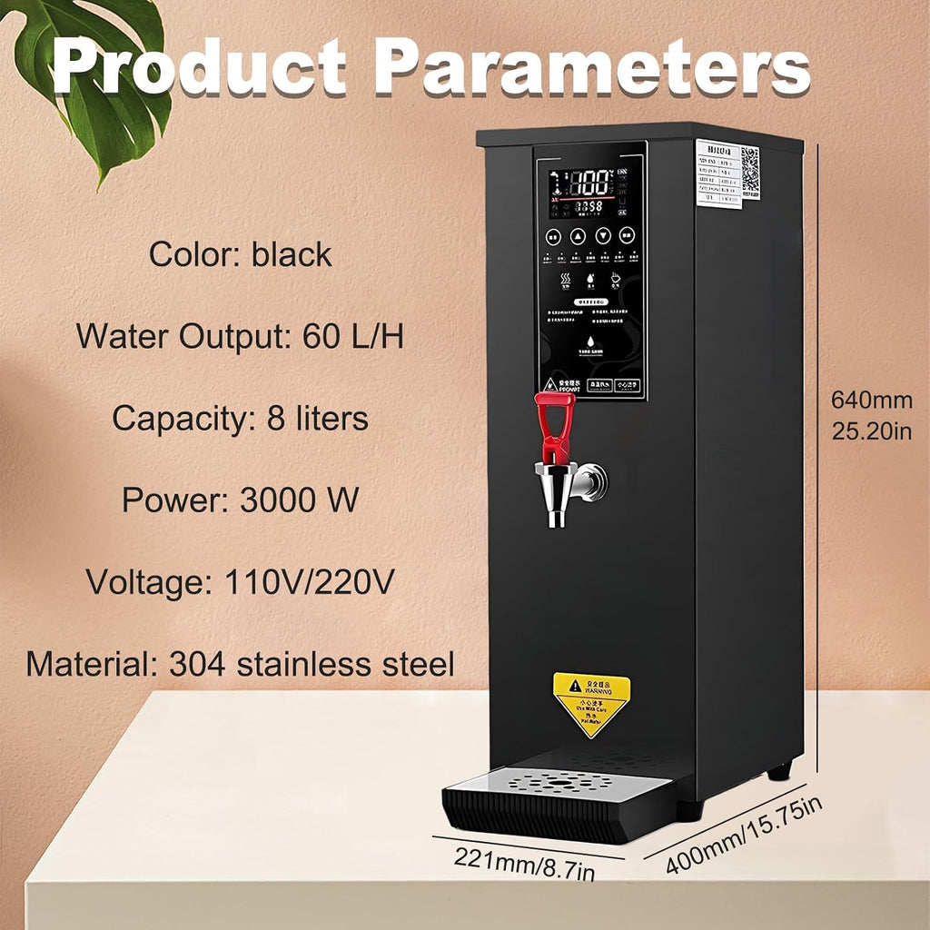 SHAHRYAR Professional Commercial Electric Hot Water Dispenser,3000w Instant Hot Water Dispenser,Water Output: 60l/H,30% Energy Saving,Stainless Steel Faucet,for Milk Tea Shops Black