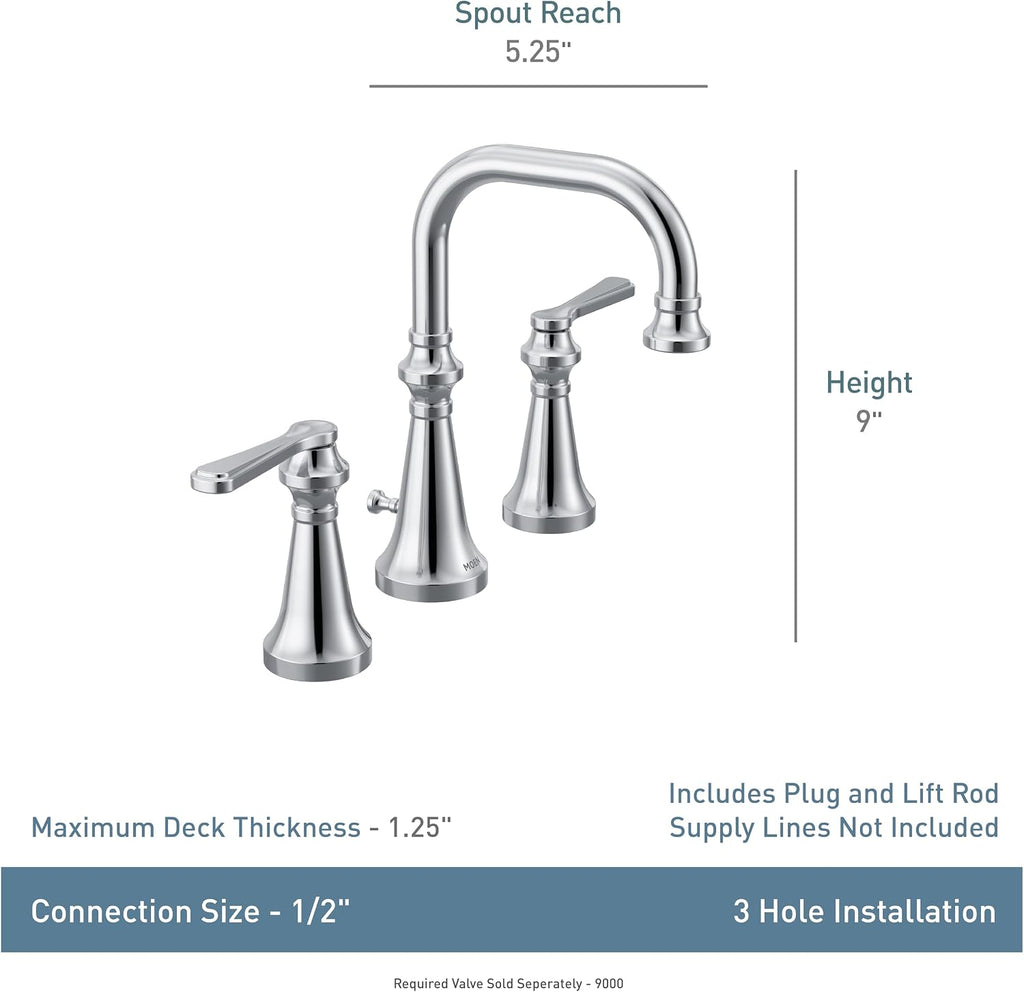 Moen TS44102BL Colinet Traditional Two-Handle Widespread High-Arc Bathroom Faucet with Lever Handles, Valve Required, Matte Black