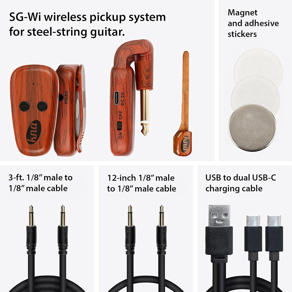 KNA SG-Wi Wireless Piezo Pickup for Steel String Acoustic Guitar, Volume Control, 100 feet / 30 meters Range, Ultra-Low Latency, Easy Installation, Pro Sound for Live Performance and Recording