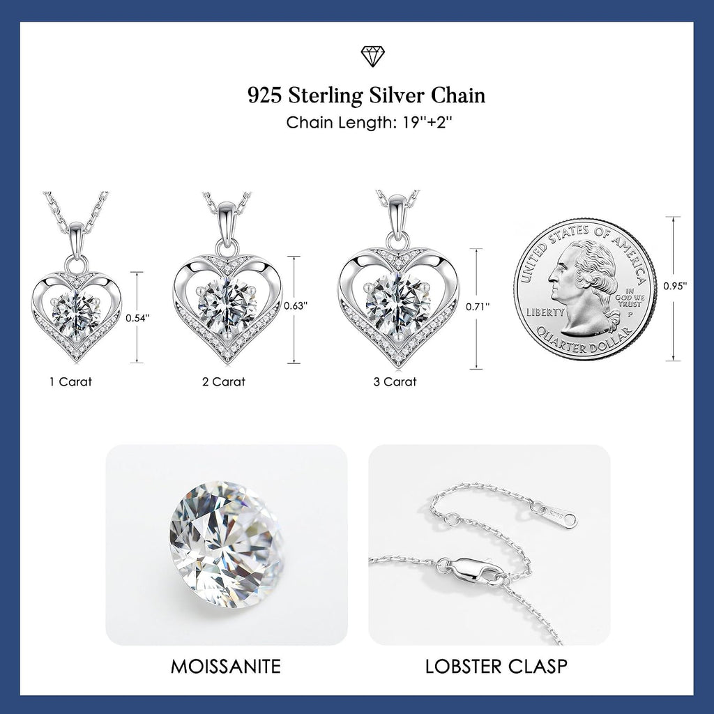 MOOSEA Heart Moissanite Pendant Necklace, 925 Sterling Silver 1-3 Carat Lab Created Moissanite, Anniversary Birthday Gifts for Women Mom Wife Girlfriend Grandma Jewelry Gift