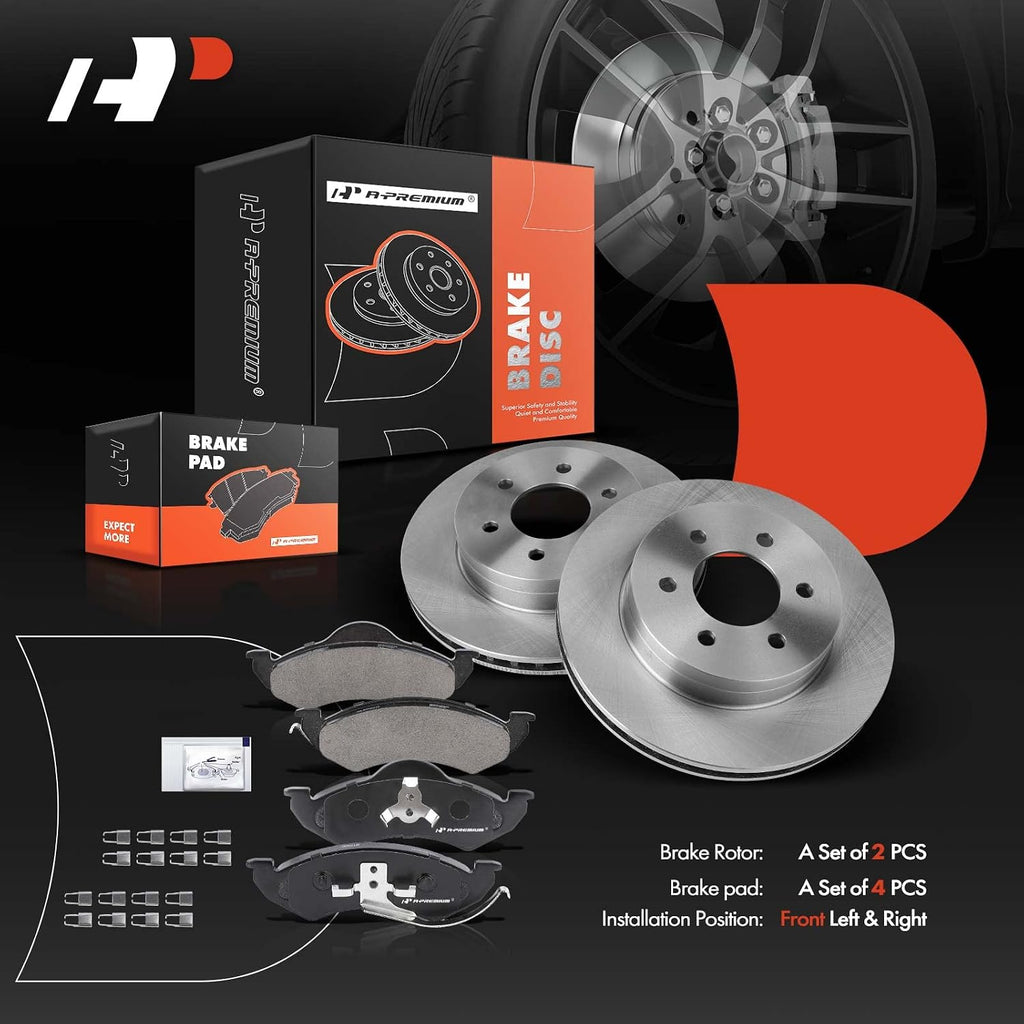 A-Premium 11.30 inch (287mm) Front Vented Disc Brake Rotors + Ceramic Pads Kit Compatible with Select Dodge Models - Dakota 1999, Durango 1998-1999, 6-PC Set