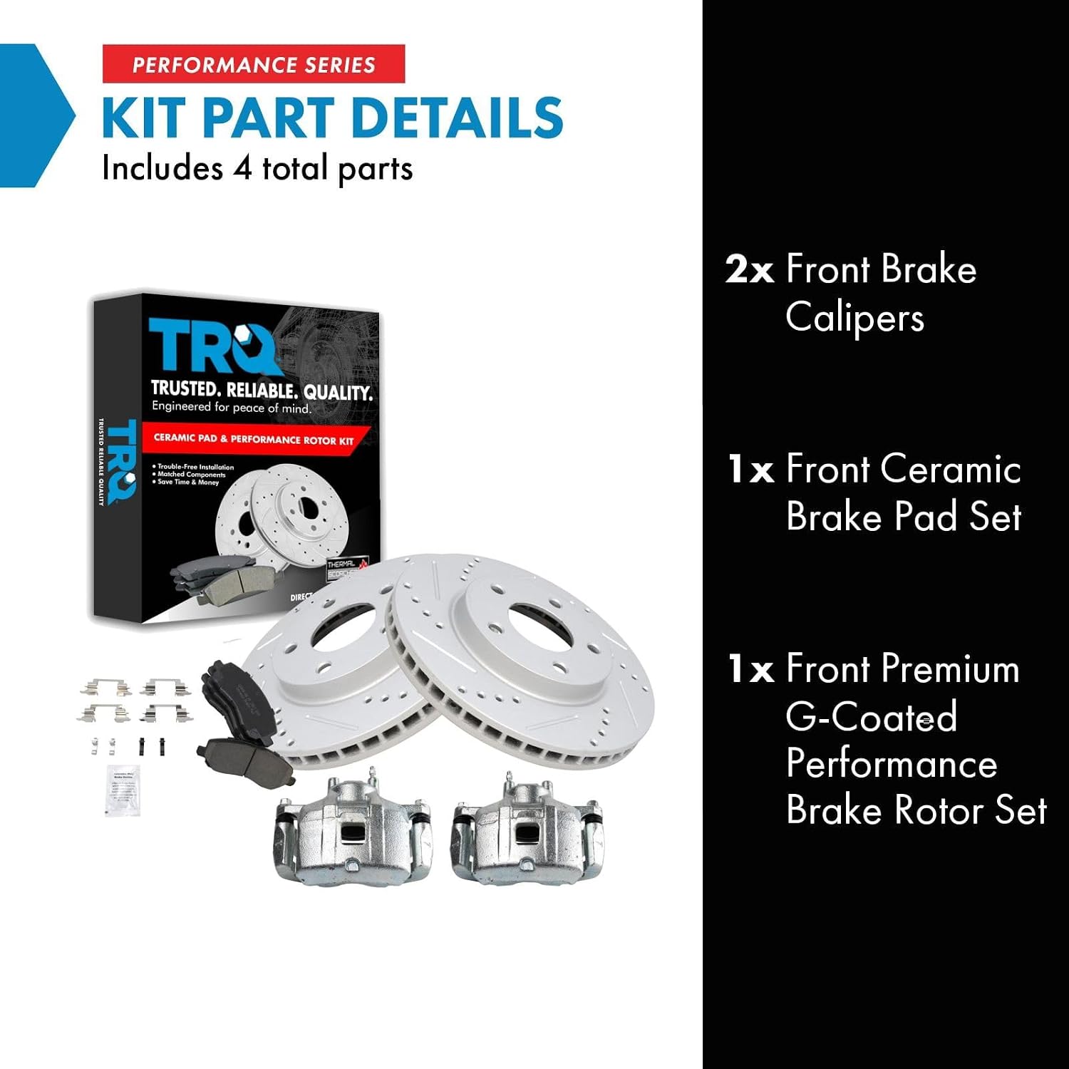 TRQ Performance Front Brake Pad and Rotor Set Ceramic Vented Coated Rotors Calipers Compatible with 2008-2011 2008-2016 Mitsubishi Lancer