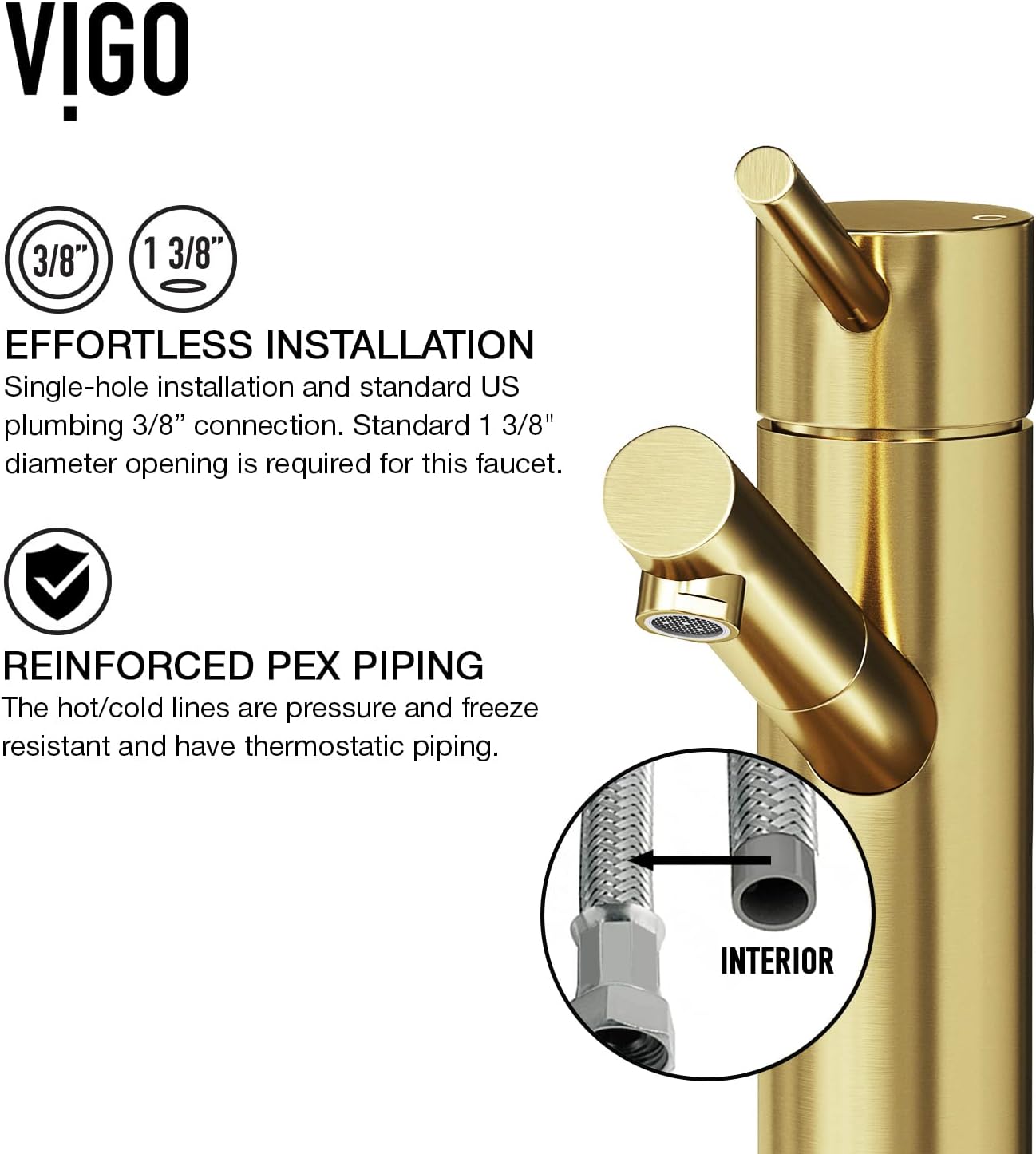 VIGO Noma Single-Handle Single-Hole Mount Bathroom Sink Faucet, 8-Inch, Matte Brushed Gold, Modern Design, Solid Brass, 1.2 GPM WaterSense & Ceramic Disc Valve, Corrosion-Resistant