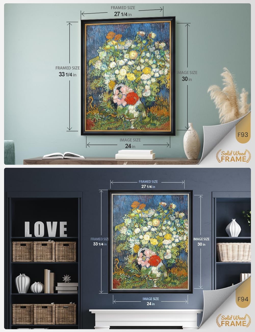 IPIC - Bouquet of Flowers in a Vase, Vincent Van Gogh Art Reproduction. Giclee Canvas Prints Wall Art with classic golden frame. Screen Size:30X24