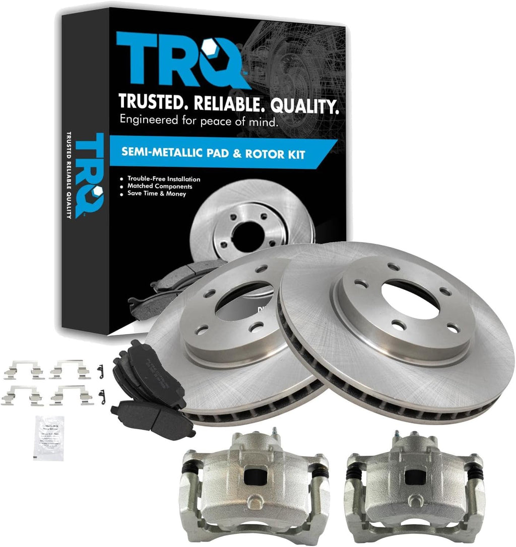 TRQ Front Brake Pad and Rotor Set Semi Metallic Vented Rotors Calipers Compatible with 2007-2012 Dodge Caliber