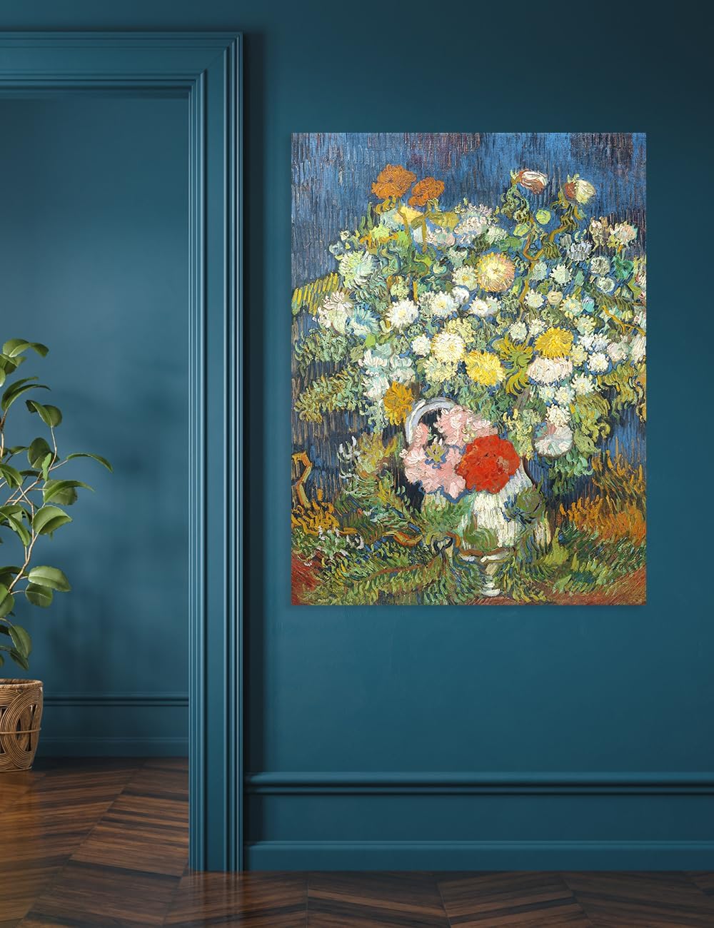 IPIC - Vincent Van Gogh Vase with Chrysanthemums and Other Flowers Giclee Canvas Print, Floral Still Life Wall Art, 1.5' Gallery Wrapped Large Canvas for Living Room Decor, Made in USA