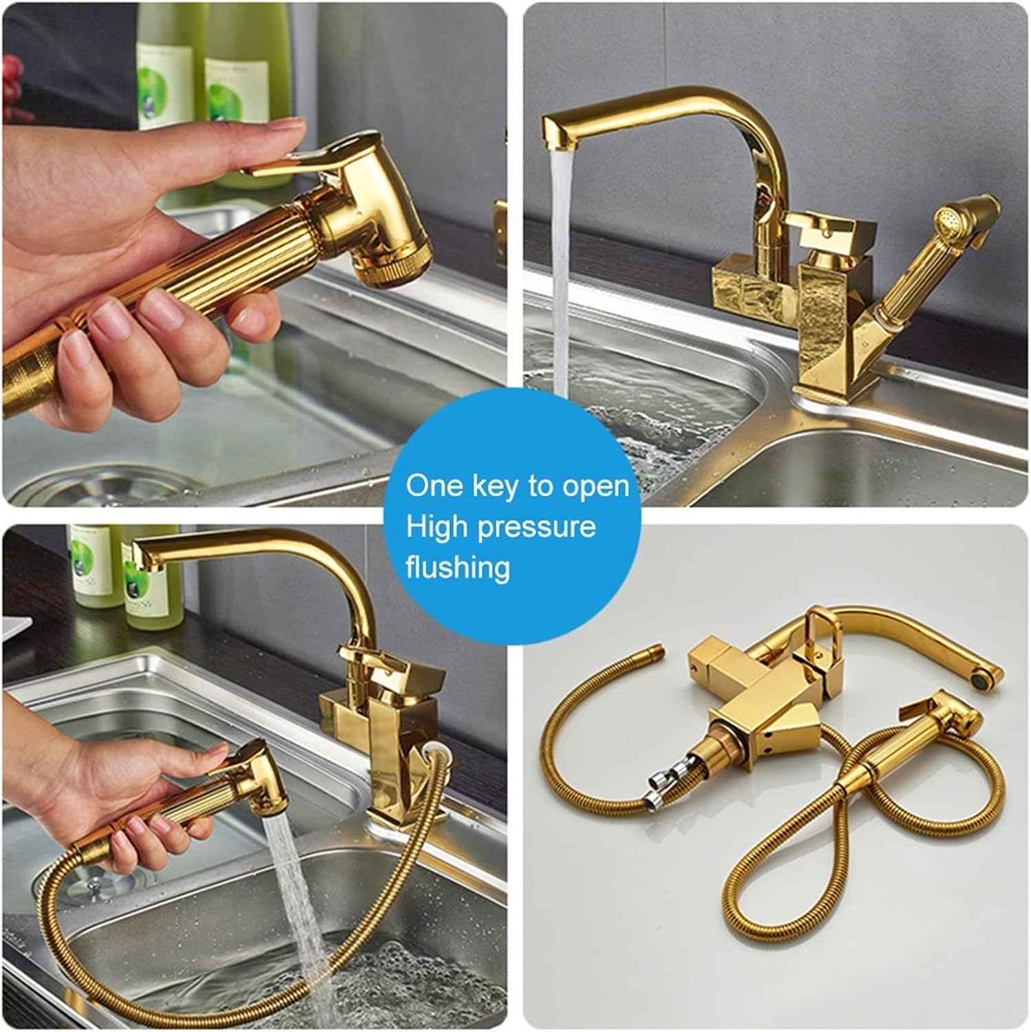 Sink Golden 304 Stainless Steel Sink Handmade Home Sink Single Bowl Kitchen Sink Sink Set Hot and Cold Faucet Multiple Installation Methods,Gold-53 * 43cm