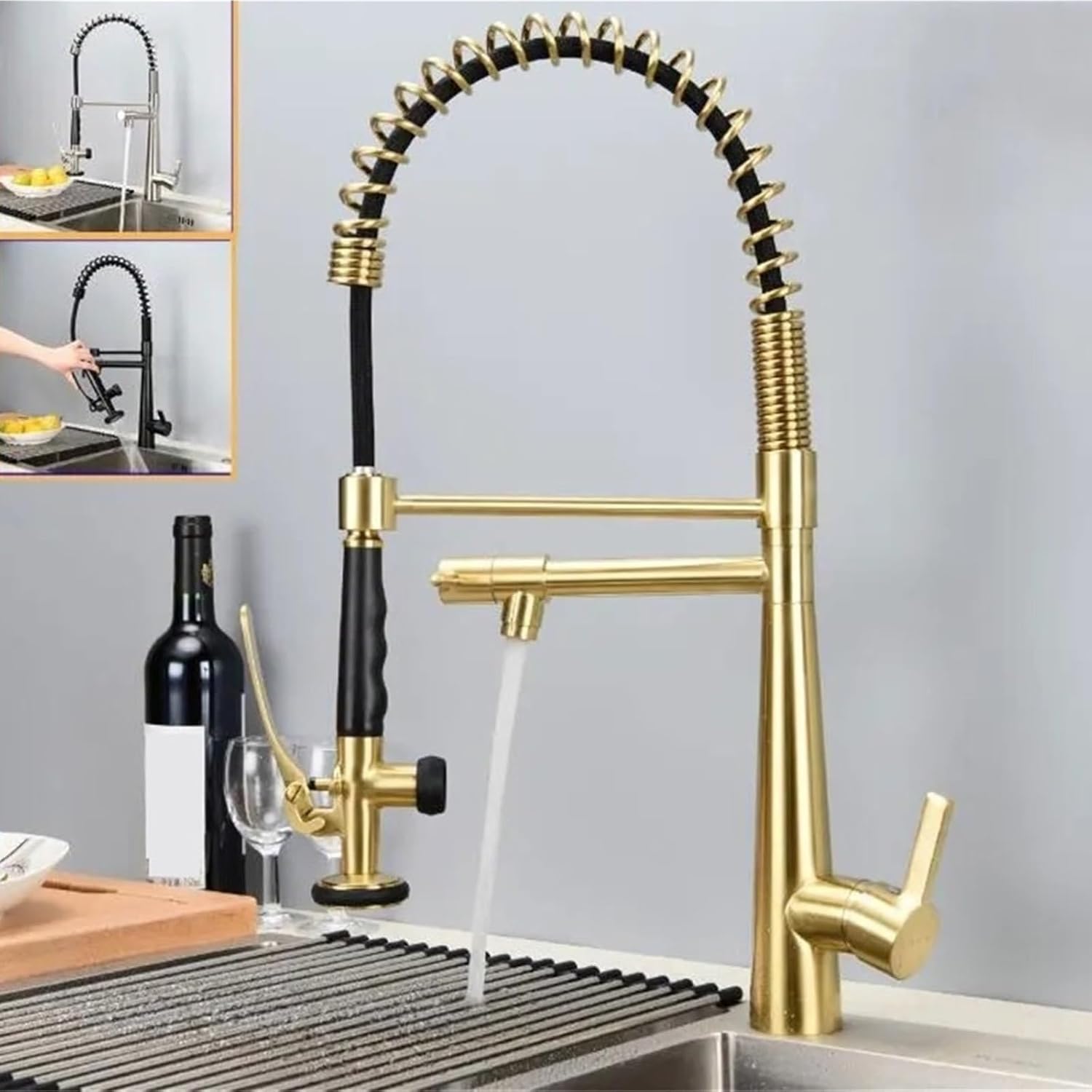 Kitchen Faucet Multifunctional Pull Out 360 Degree Rotating Kitchen Faucet Hot and Cold(Nickel Gold)