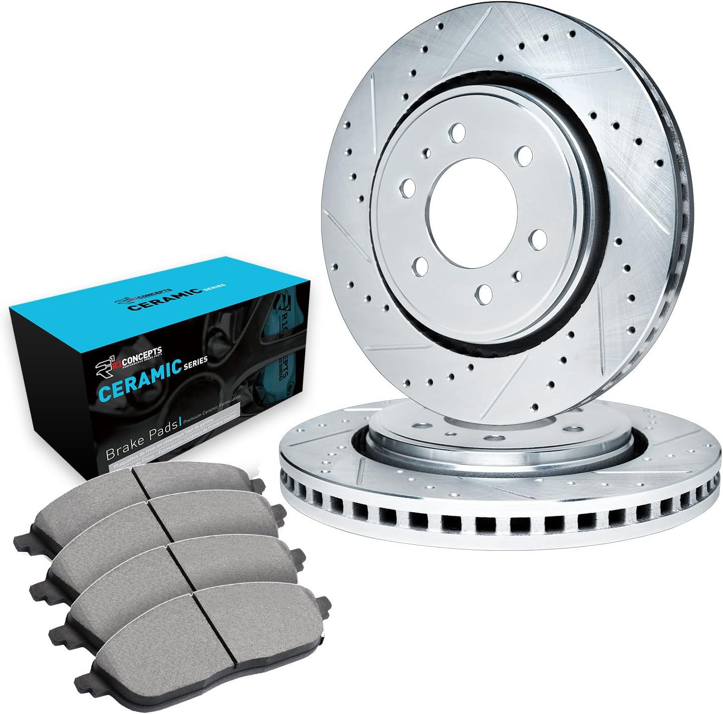 R1 Concepts Rear Brake Kit Fits 2010-2022 Lexus GX460; 2010-2022 Toyota 4Runner; 2010-2014 Toyota FJ Cruiser| Ceramic Brake Pads and Drilled Slotted Brake Rotors| 12.3' Rear