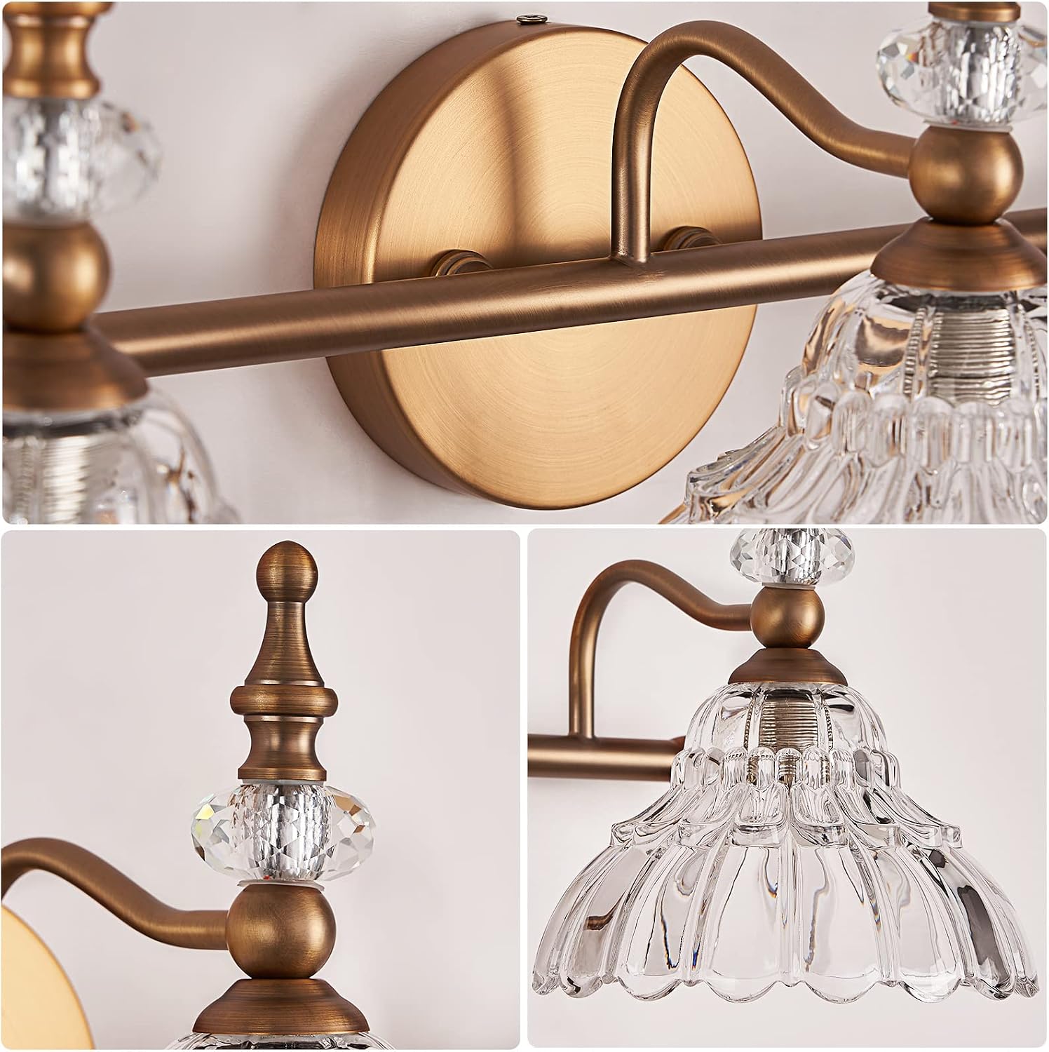 HDDFL Bathroom Vanity Lights Bathroom Lighting Fixtures Over Mirror Matte Brass 3 Lights Vanity Lighting Fixture Modern Wall Sconces for Bedroom Dressing Room Living Room