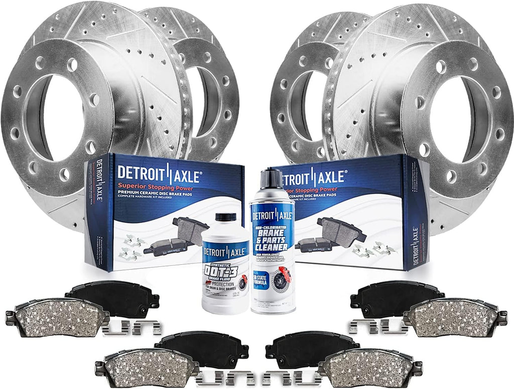 Detroit Axle - Brake Kit for 2012-2022 Ford F-250 Super Duty 2013-2022 F-350 Super Duty, Drilled and Slotted Disc Brake Rotors Ceramic Brakes Pads w/Hardware Replacement: 14.29 inch Front and Rear
