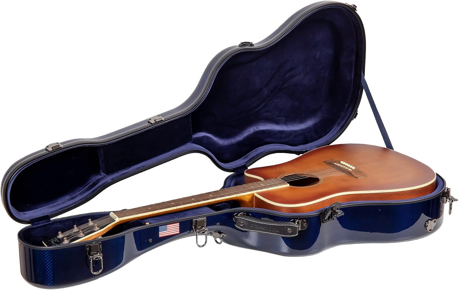 Crossrock Air Carbon series Dreadnought Acoustic Guitar case, 100% carbon fiber Flight Case with protective cover, American Flag version- Blue (CRF6030DBL-USF)