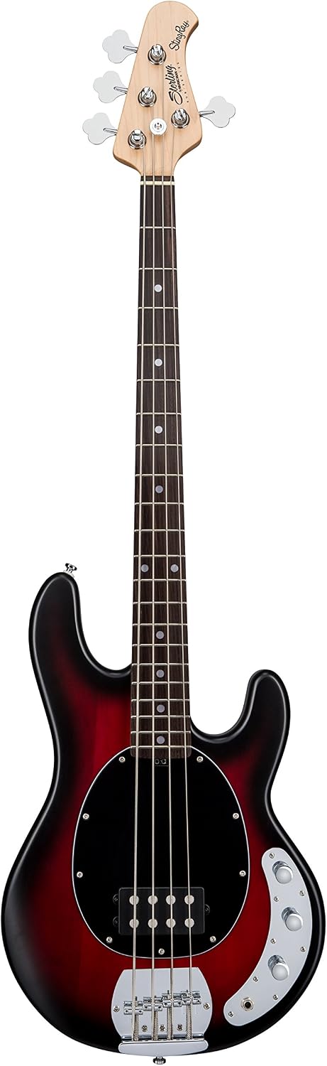 Sterling by Music Man StingRay Ray4 Bass Guitar in Ruby Red Burst Satin