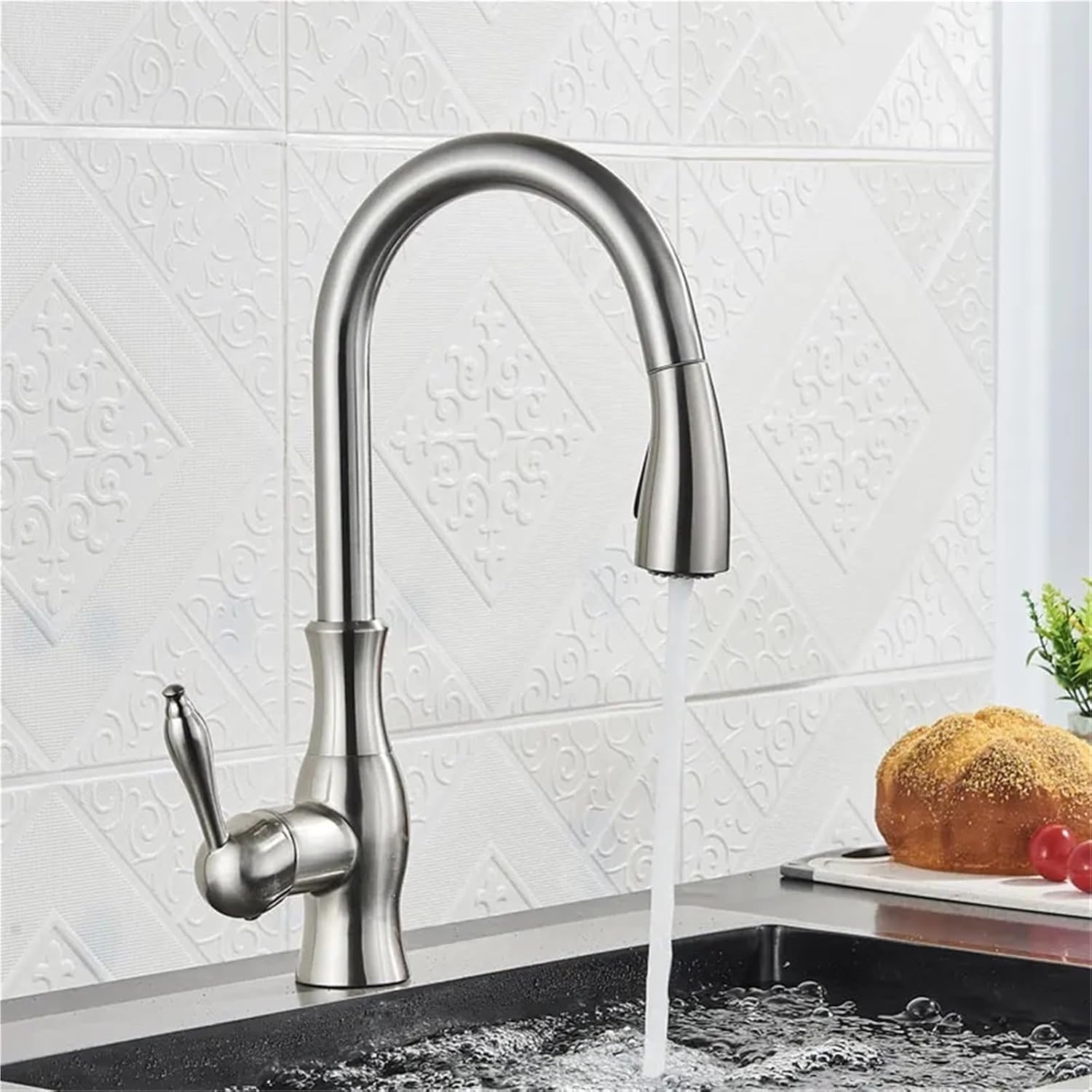 Kitchen Faucets Pull Out Kitchen Sink Mixer Tap Single Lever Hot Cold Water Mixer Tap(Brushed Nickel)