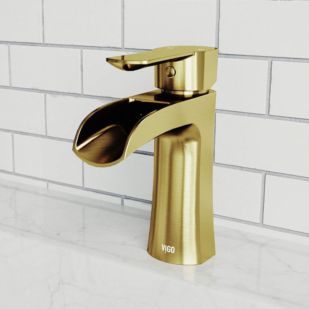 VIGO Paloma Waterfall Single-Handle Single-Hole Mount Bathroom Sink Faucet, 7-Inch, Matte Brushed Gold, Modern Design, Solid Brass, 1.2 GPM WaterSense & Ceramic Disc Valve - VG01041MG