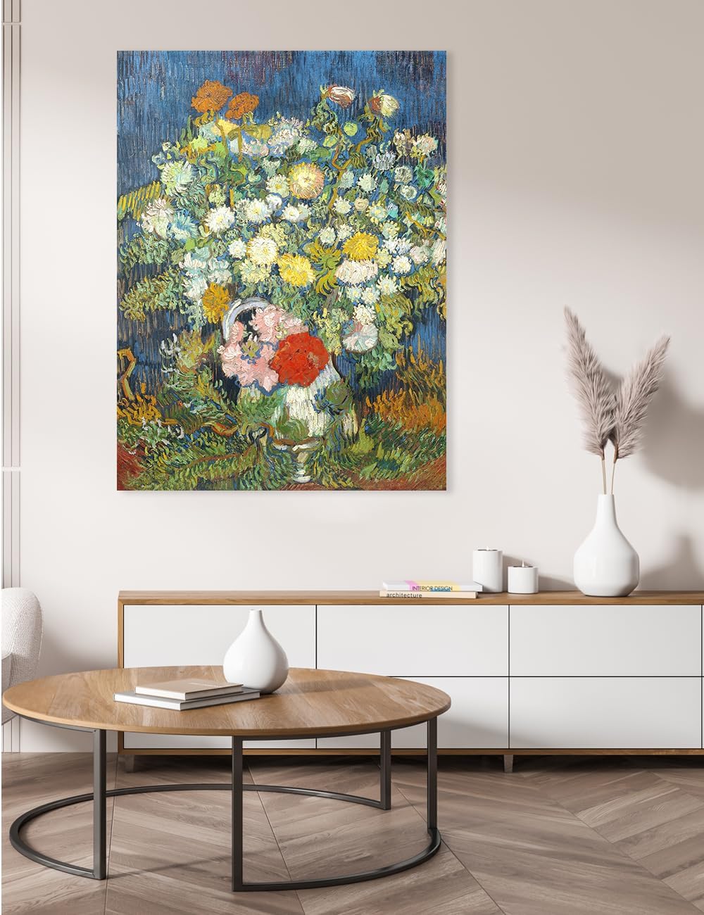 IPIC - Vincent Van Gogh Vase with Chrysanthemums and Other Flowers Giclee Canvas Print, Floral Still Life Wall Art, 1.5' Gallery Wrapped Large Canvas for Living Room Decor, Made in USA