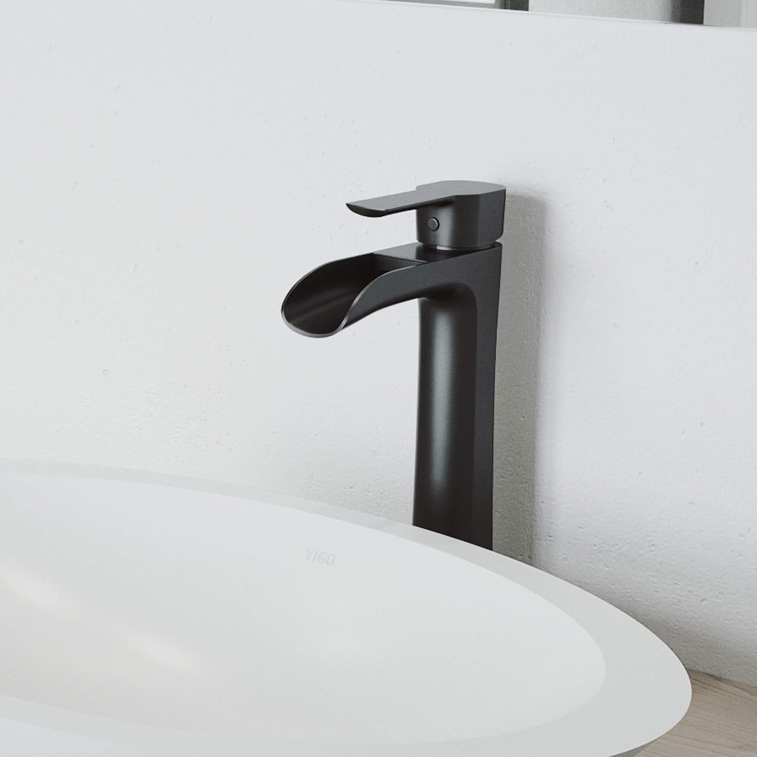 VIGO Niko Waterfall Single-Handle Single-Hole Mount Vessel Bathroom Sink Faucet, 11-Inch, Matte Black, Modern Design, Solid Brass, 1.2 GPM WaterSense & Ceramic Disc Valve - VG03024MB
