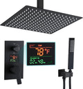 SKOWLL Shower Faucet Set Digital Display, 12 Inch Ceiling Mount Rainfall Shower Head with Handheld Combo, Matte Black Shower Head and Handle Set with Valve