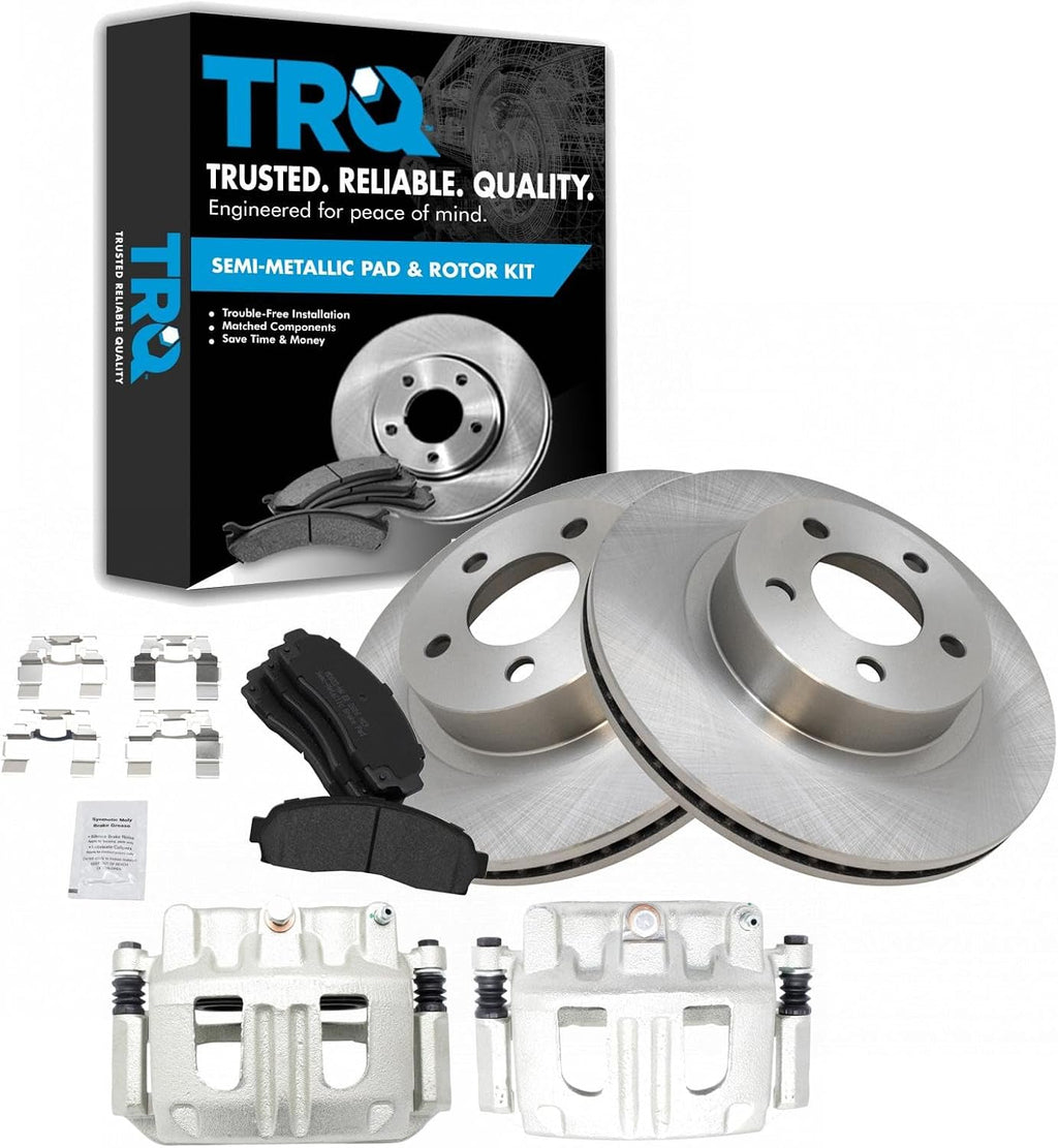 TRQ Front Brake Pad and Rotor Set Semi Metallic Vented Rotors Calipers Hardware Compatible with 2001-2002 Ford Explorer Sport 2003-2011 Ranger 2003-2009 Mazda B4000