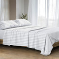 100% Egyptian Cotton Sheet Set Queen Size - Luxury 1500 Series Prestige Collection Damask Queen Sheet Set (4 PC, White Stripe), Soft Cooling, Sateen Weave Sheets, 17' Deep Pocket
