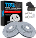 TRQ Performance Front Brake Pad and Rotor Set Ceramic Coated Drilled Slotted Vented Rotors Compatible with 2012-2013 Buick Regal 2009 Pontiac G8