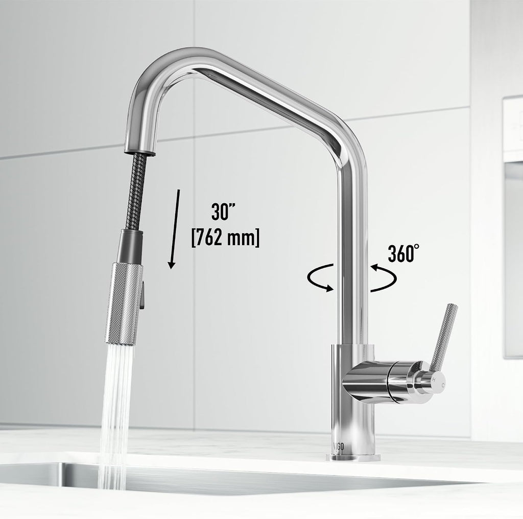 VIGO Utopia 15'' H Single Handle Pull-Down Sprayer Kitchen Bar Faucet in Chrome-VG02038CH