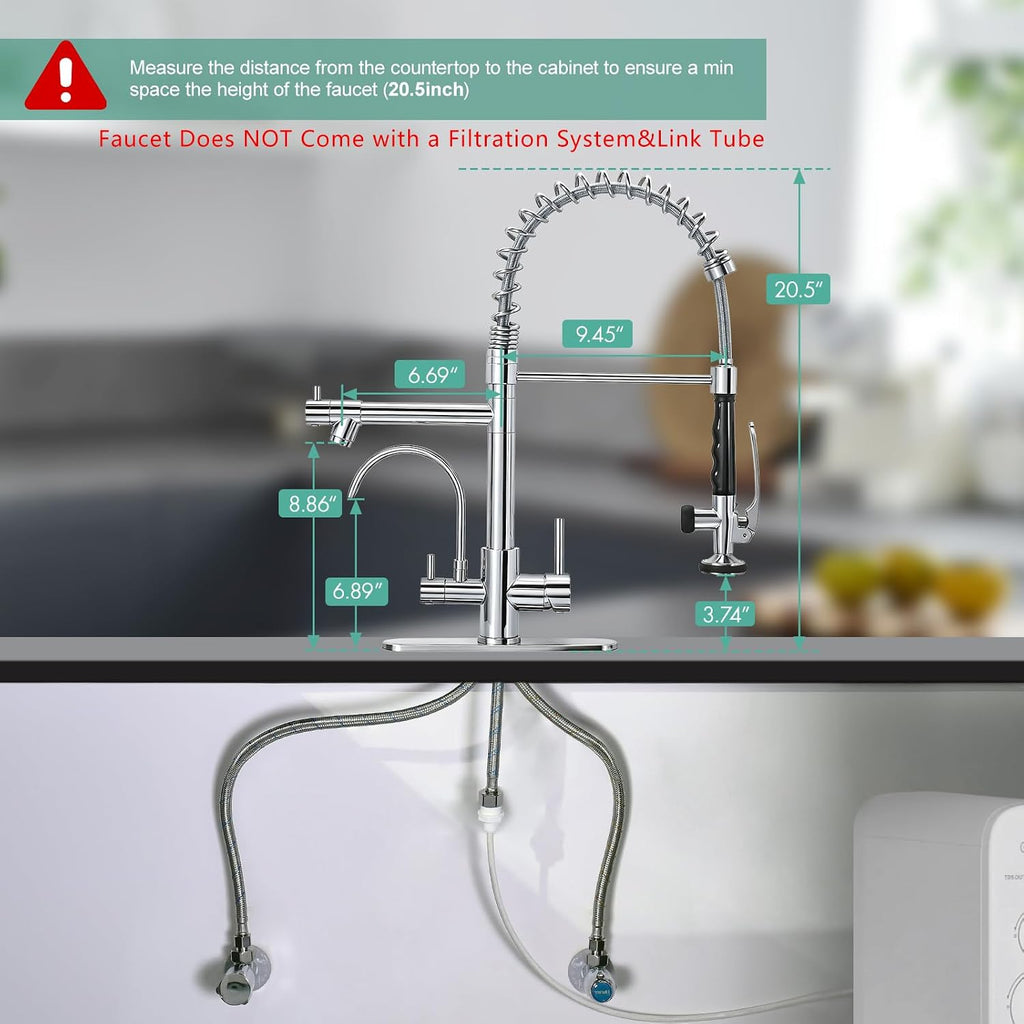 Fapully 3 in 1 Kitchen Faucet with Water Filler and Pull Down Sprayer, Chrome Commercial Kitchen Sink Faucet with Drinking Water Faucet for 1 or 3 Holes Sink