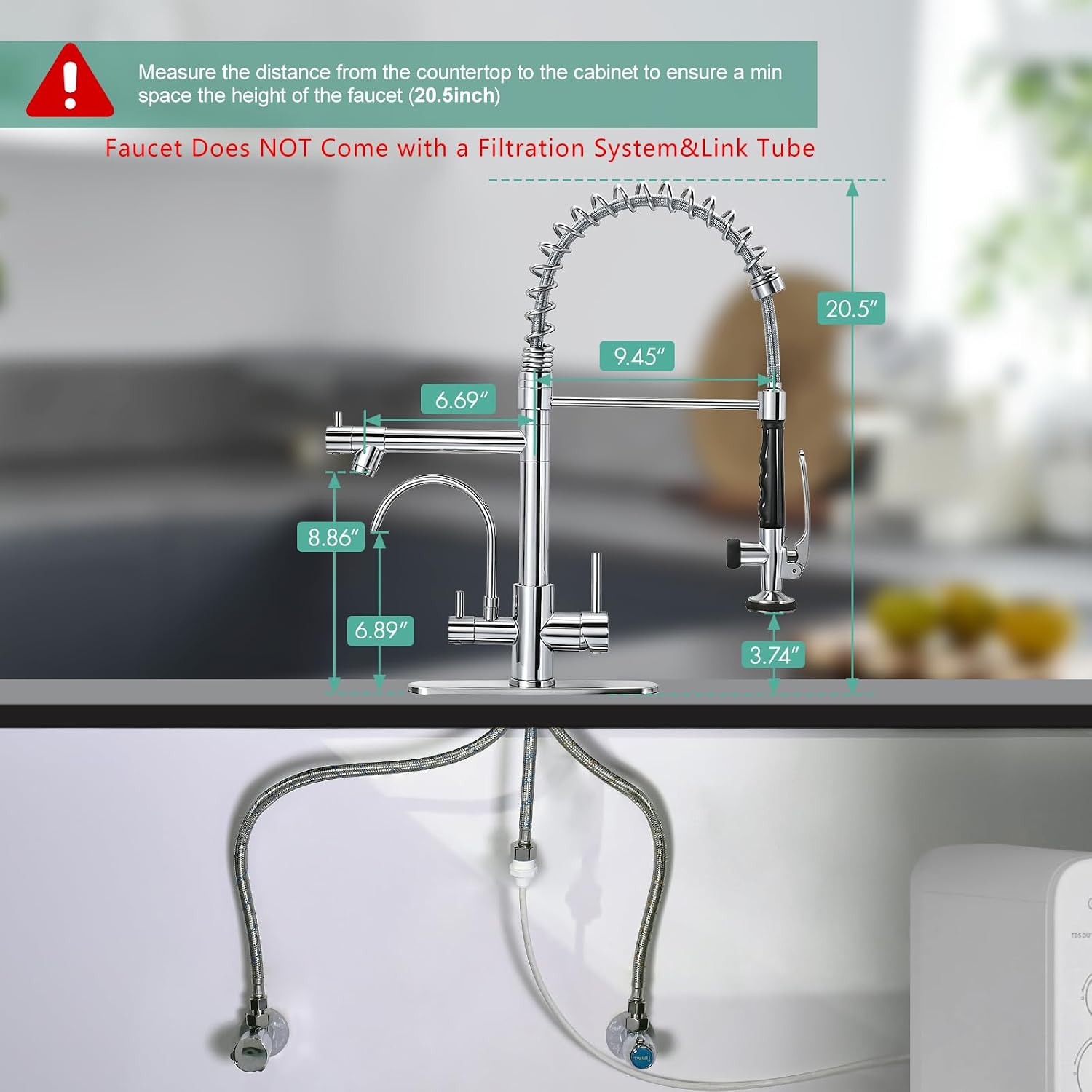 Fapully 3 in 1 Kitchen Faucet with Water Filler and Pull Down Sprayer, Chrome Commercial Kitchen Sink Faucet with Drinking Water Faucet for 1 or 3 Holes Sink