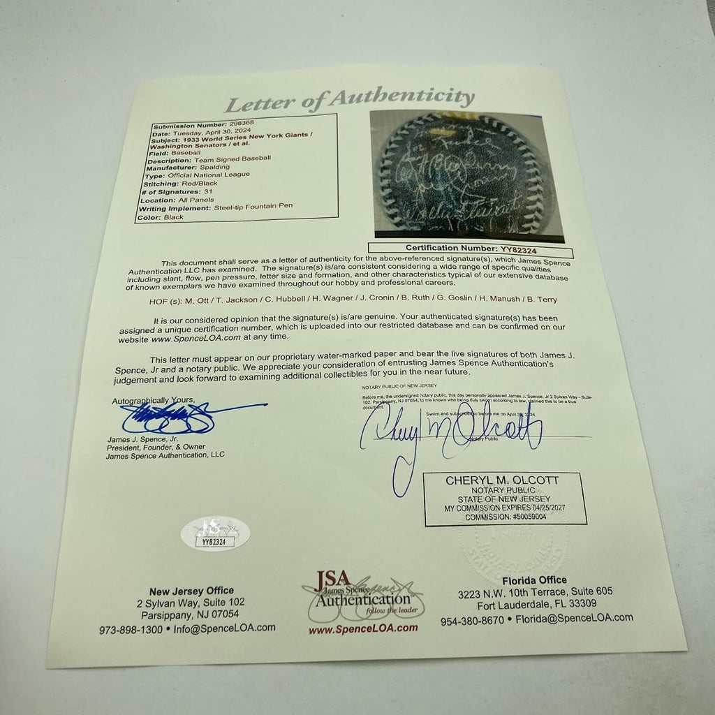 Babe Ruth & Honus Wagner 1933 World Series Signed Game Used Baseball JSA COA - MLB Autographed Game Used Baseballs