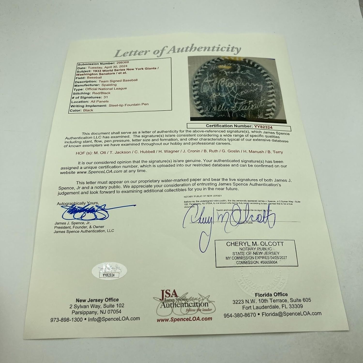 Babe Ruth & Honus Wagner 1933 World Series Signed Game Used Baseball JSA COA - MLB Autographed Game Used Baseballs