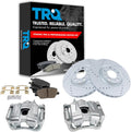 TRQ Performance Front Brake Pad and Rotor Set Ceramic Vented Coated Rotors Calipers Compatible with 2016-2018 Fiat 500X 2015-2018 Jeep Renegade