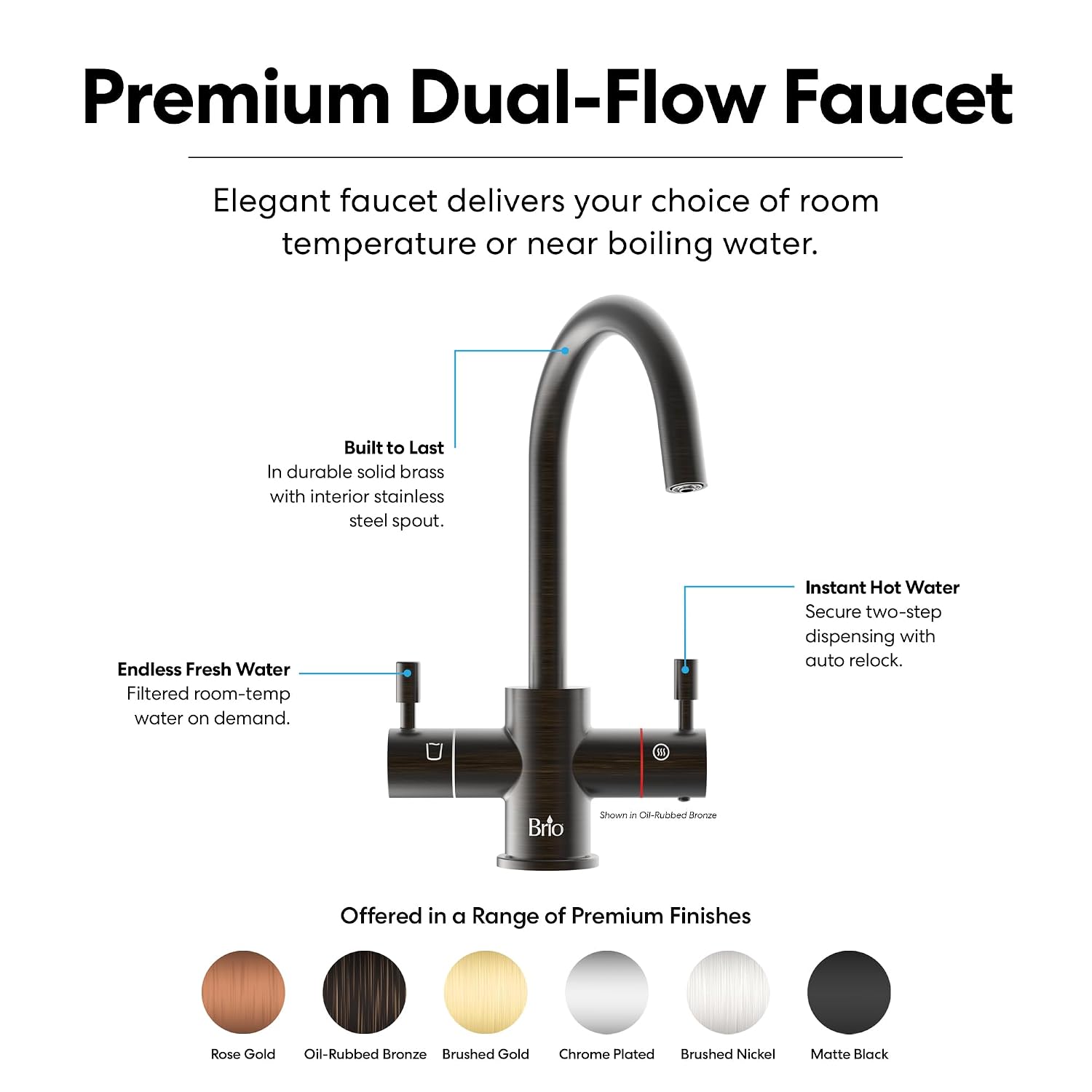 Brio 3-Stage Digital Instant Hot Water Undersink Dispenser System with Dual Flow Faucet in Oil Rubbed Bronze, Dispenses Hot & Room, NSF/ANSI 42, 53, 61 & 372, Filters Included