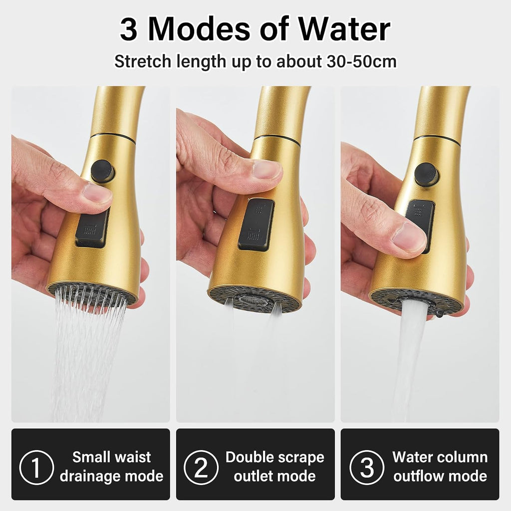 Brushed Gold Waterfall Kitchen Sink Stainless Steel Single Bowl Drop In Sink with Pull-Out Faucet Kitchen Sink Workstation with Cup Washer, Soap Dispenser, Water Filter Tap (29.52'X18.11')