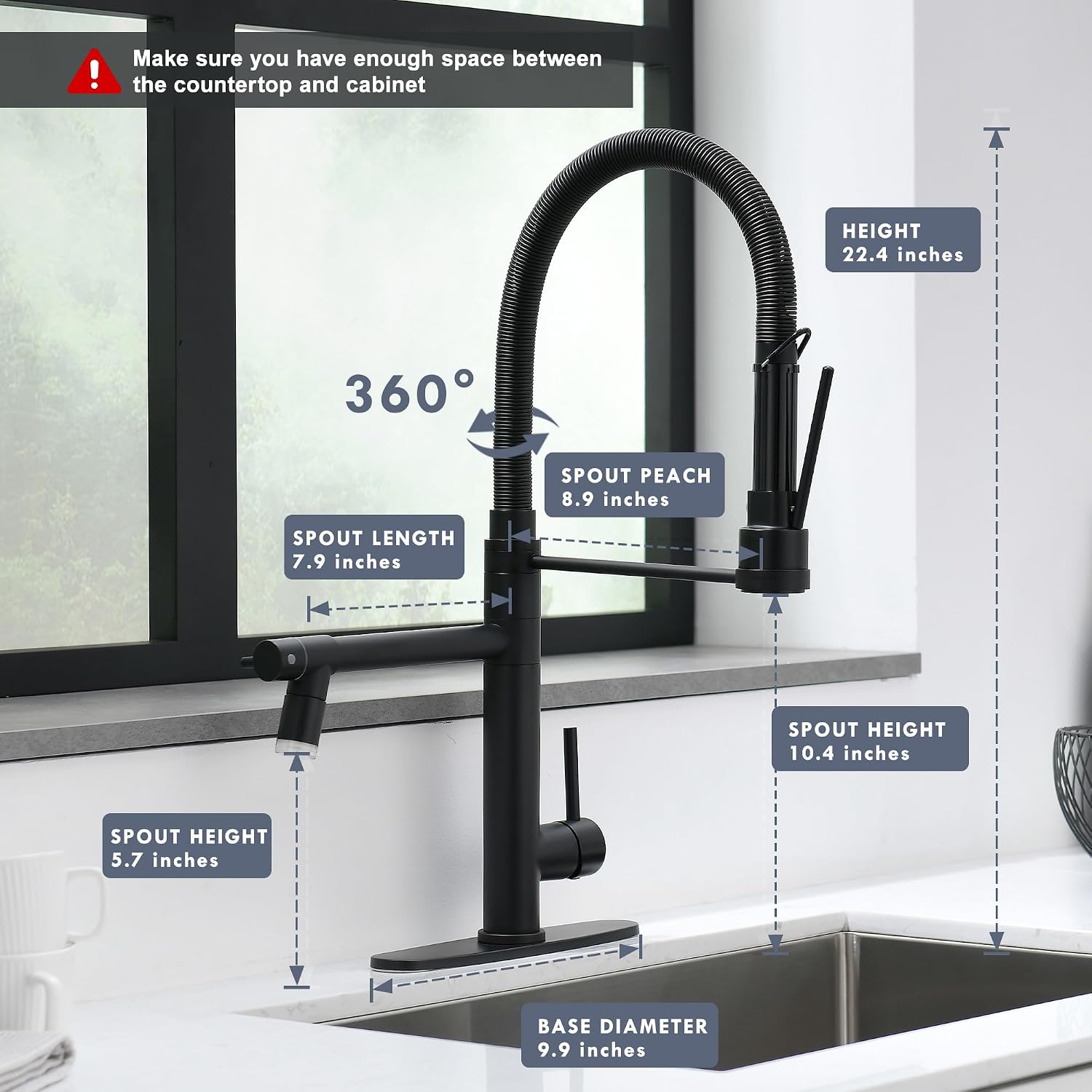 GIMILI Matte Black Kitchen Faucet with Pull Down Sprayer Commercial Kitchen Faucet with LED Double-Headed Single Handle Spring Stainless Steel Brushed Nickel Kitchen Sink Faucet