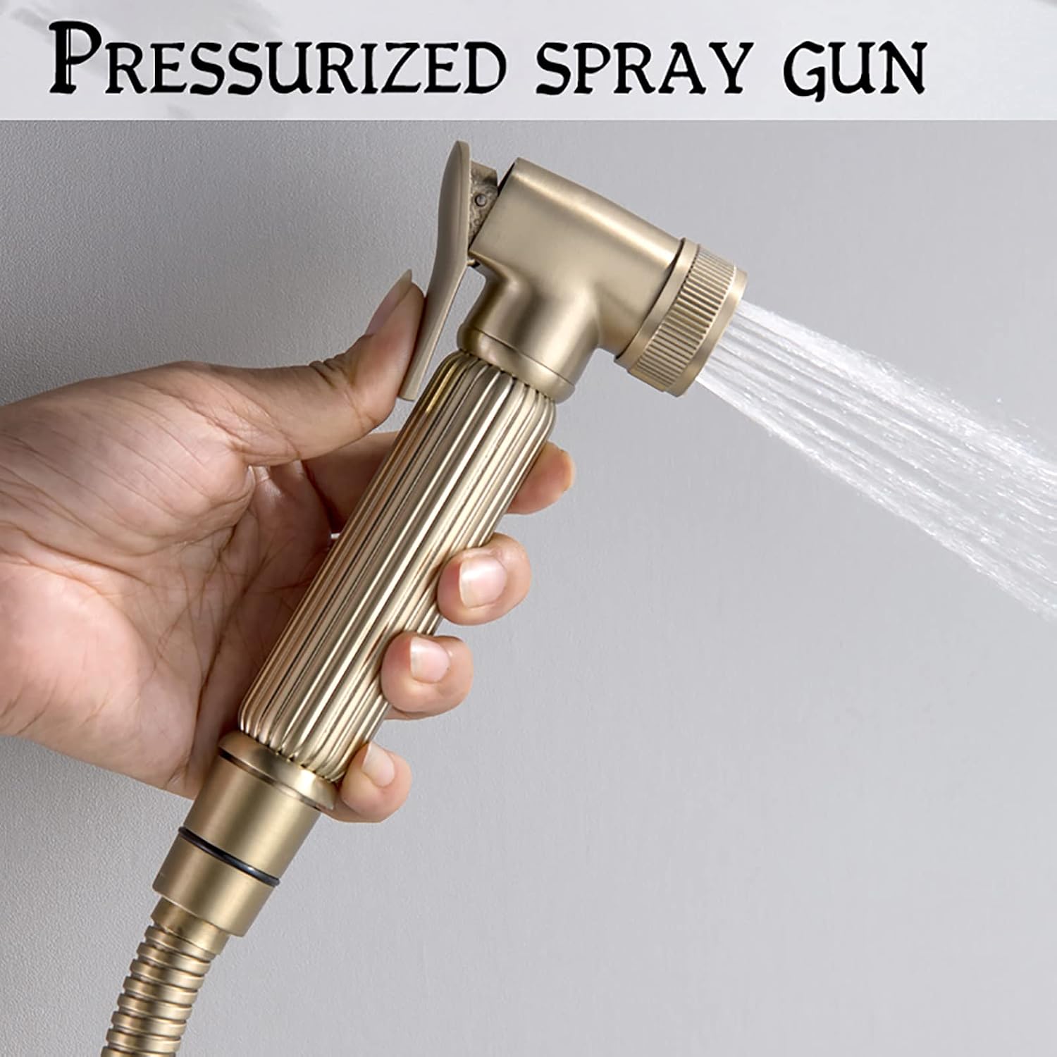 Handheld Bidet Sprayer for Toilet Brass Bathroom Cloth Diaper Set with Cold and Hot Water, Wall Mounted Kit for Feminine Hygiene,Brushed Gold(Gris)
