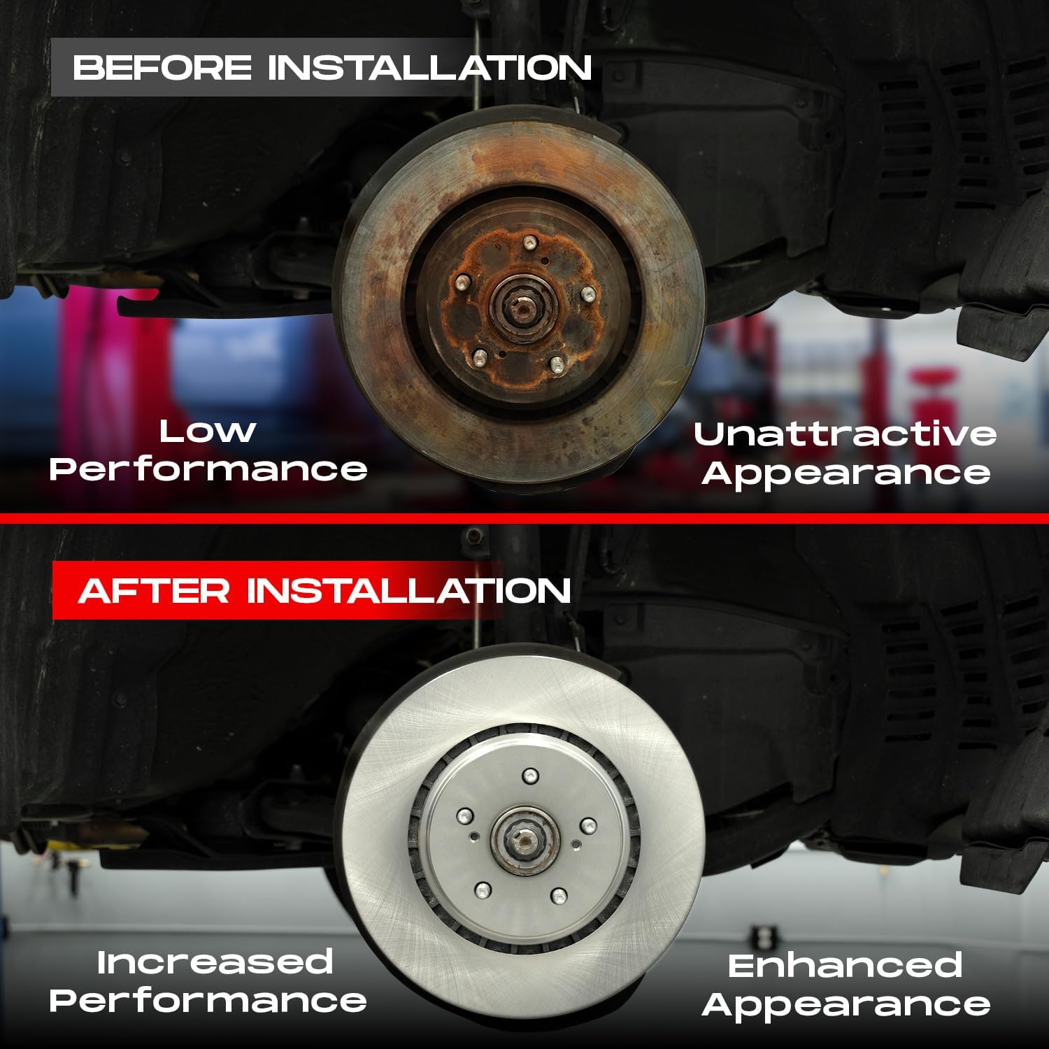 R1 Concepts Front Brake Kit Fits 2002-2006 Toyota Camry| Ceramic Pads, Blank Rotors| Hardware| 10.8' Front