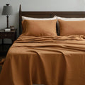 Simple&Opulence 100% Linen Sheets King Size Set, 6 Pcs Natural French Linen Bed Sheets, Breathable Soft Durable Bedding Set for All Season (Rust, King)