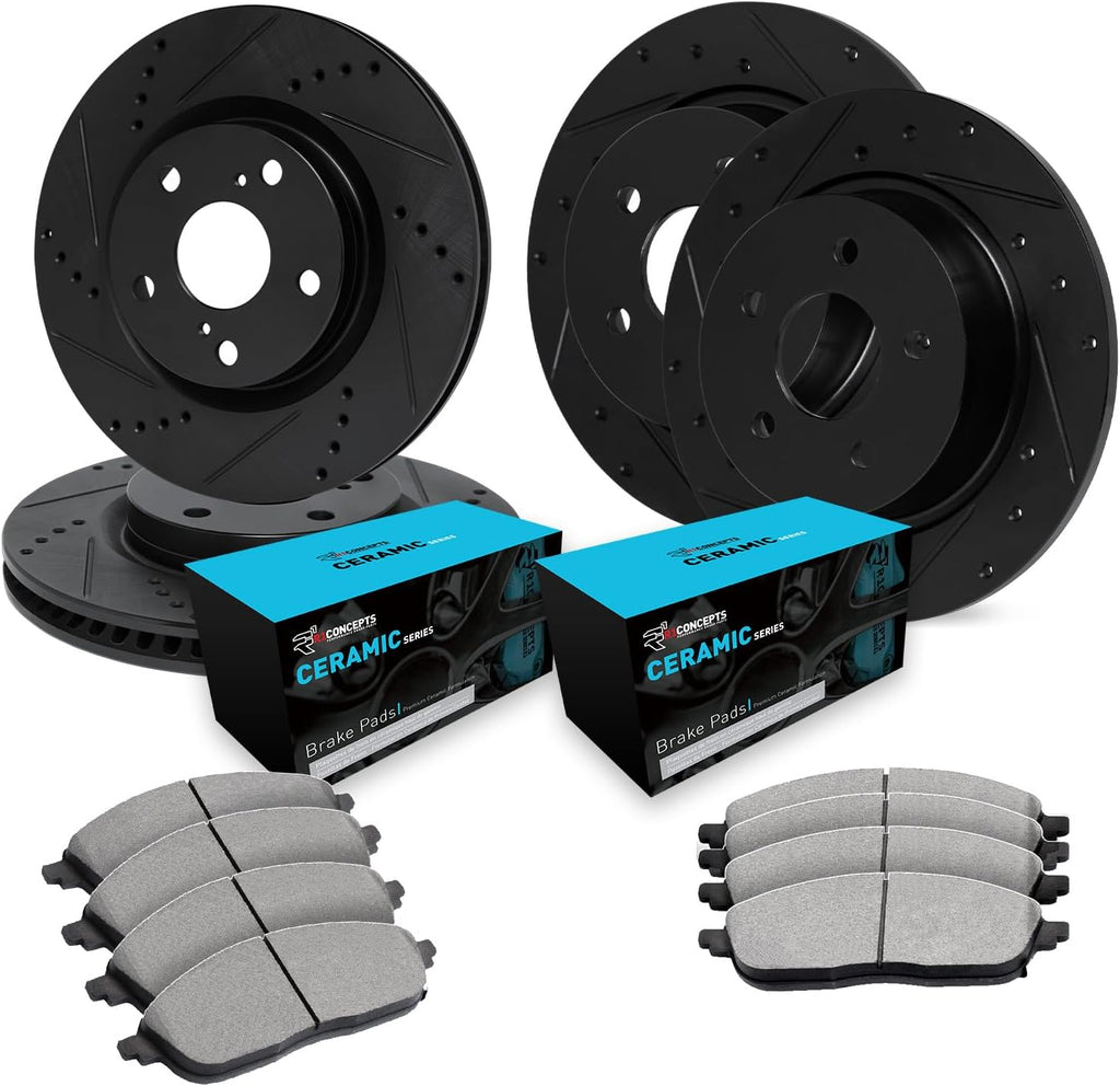 R1 Concepts Front and Rear Brake Kit Fits 2016-2021 Honda Civic| Ceramic Brake Pads and Drilled Slotted Brake Rotors| 11.1' Front & 10.2' Rear