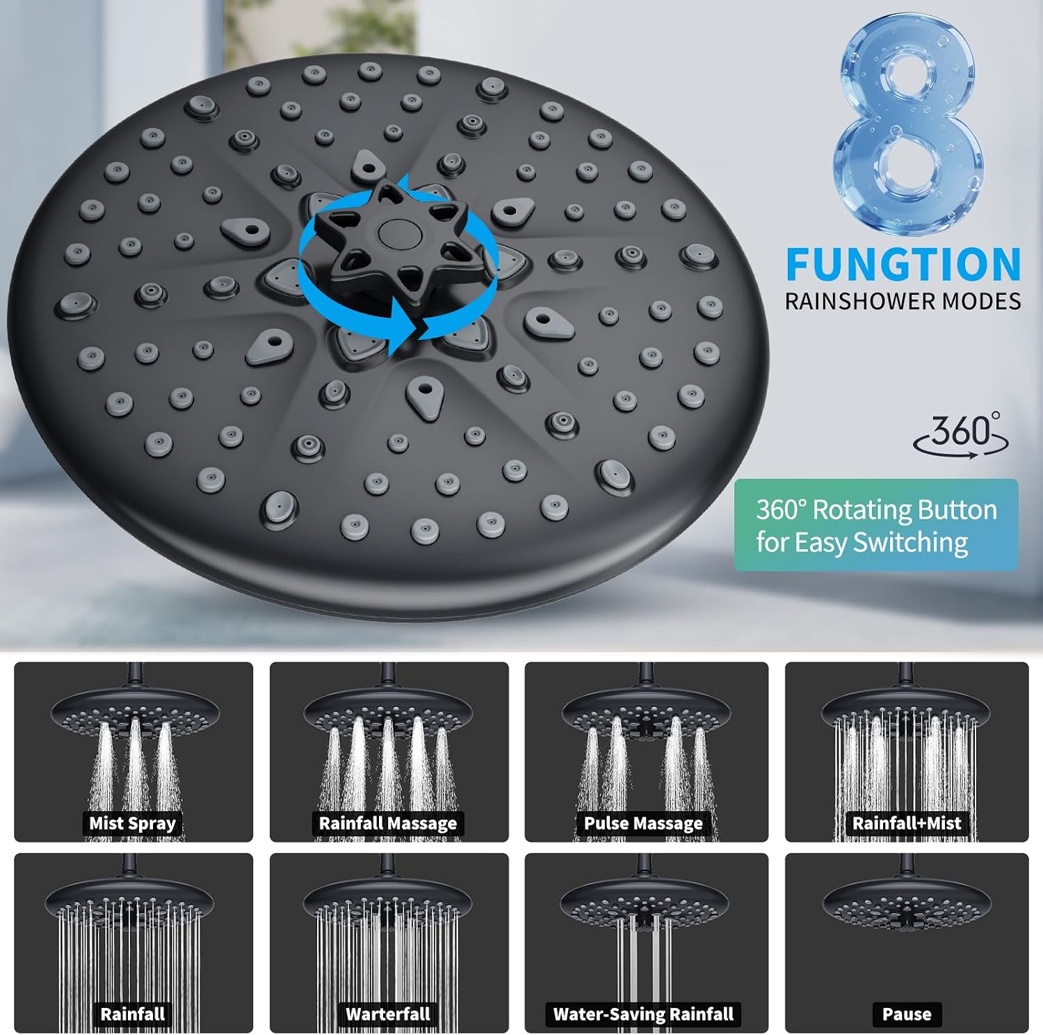EMBATHER Shower Faucet Sets - Overhead Rain Head Shower System with High Pressure Handheld Complete Combo and Mixer Valve Trim Kit - Matte Black Rainfall Shower Fixture for Luxury Bathroom