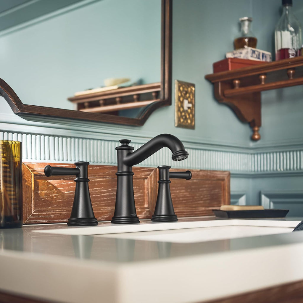 Moen Belfield Matte Black Two-Handle Widespread Bathroom Faucet Trim Kit, Valve Included, TV6405BL