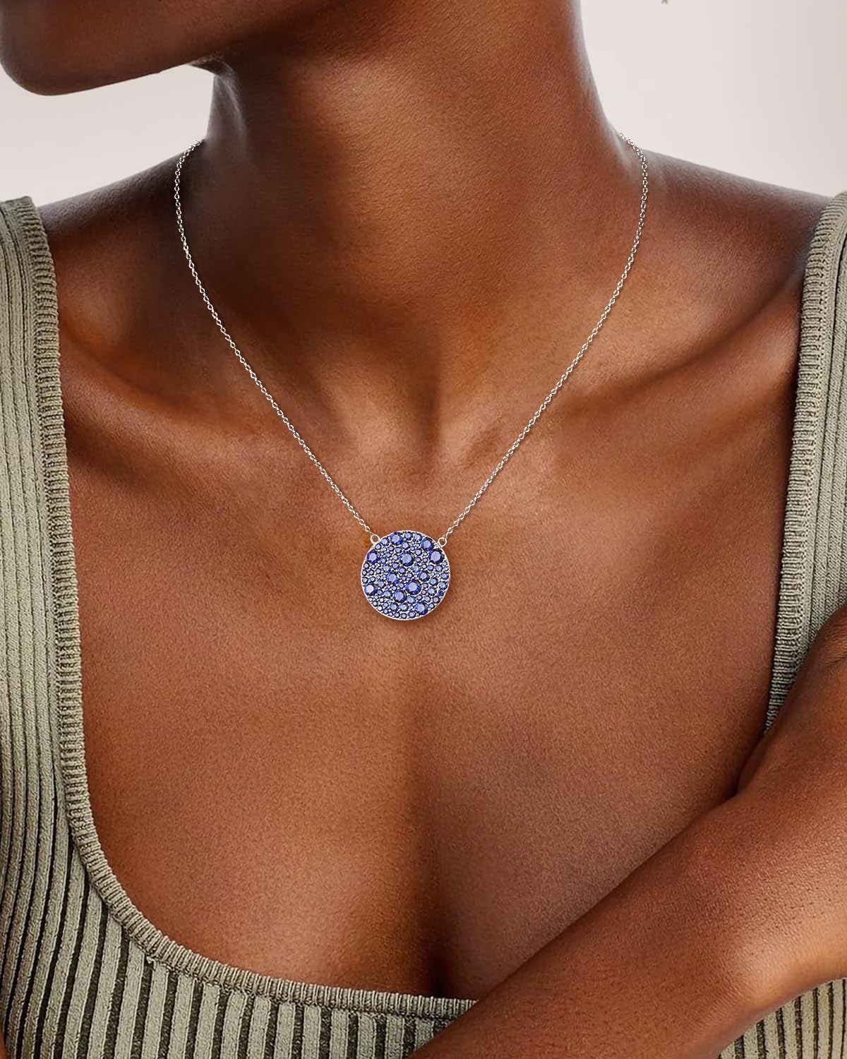 14K Gold Plated Silver Pave Birthstone Pendant Necklace for Women