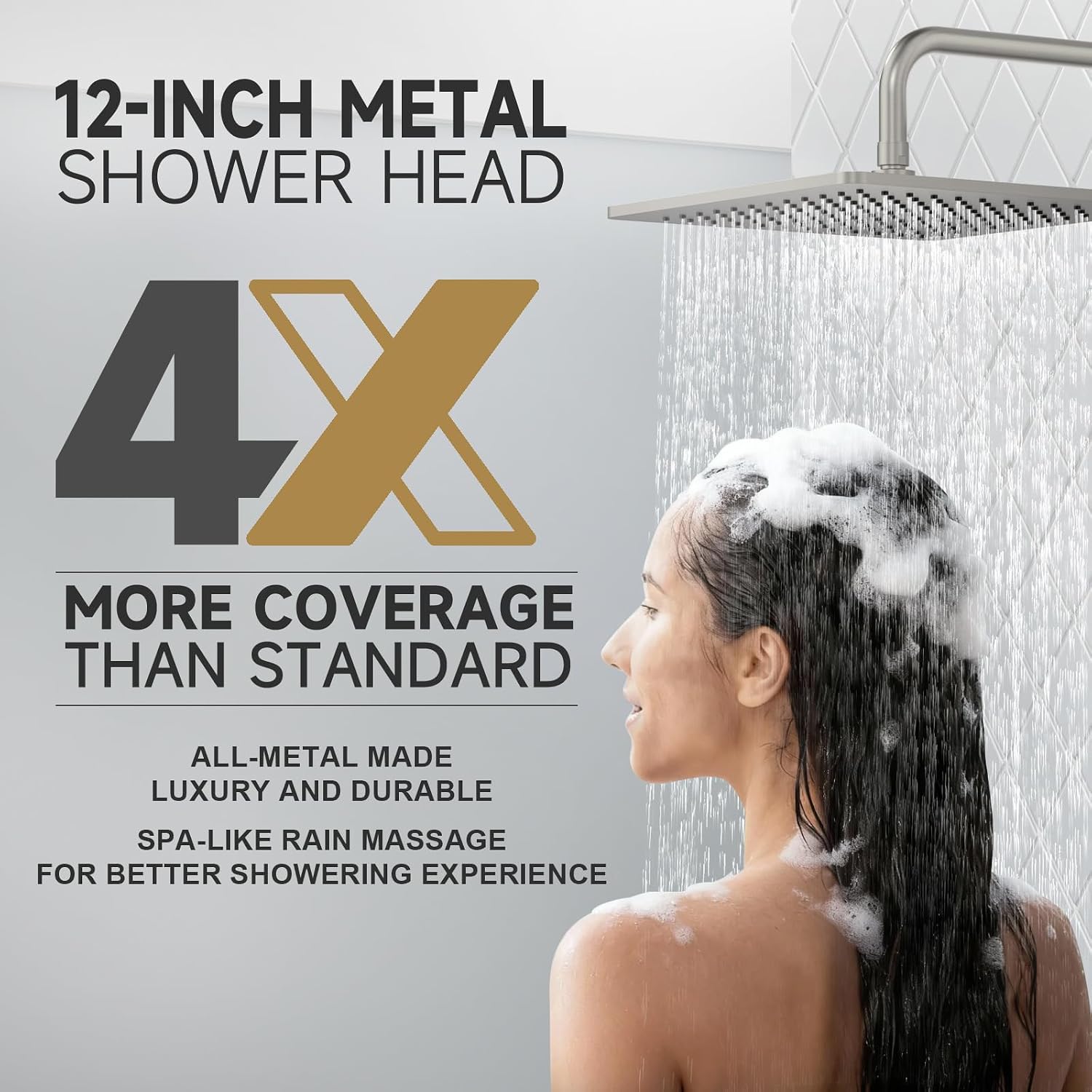 Lava Odoro 12-inch Modern Square Shower Faucet Set Brushed Nickel, Shower Trim Kit with Rough-in Valve High Pressure Rainfall Shower Head and Handle Set (Valve Included), SF106-BN