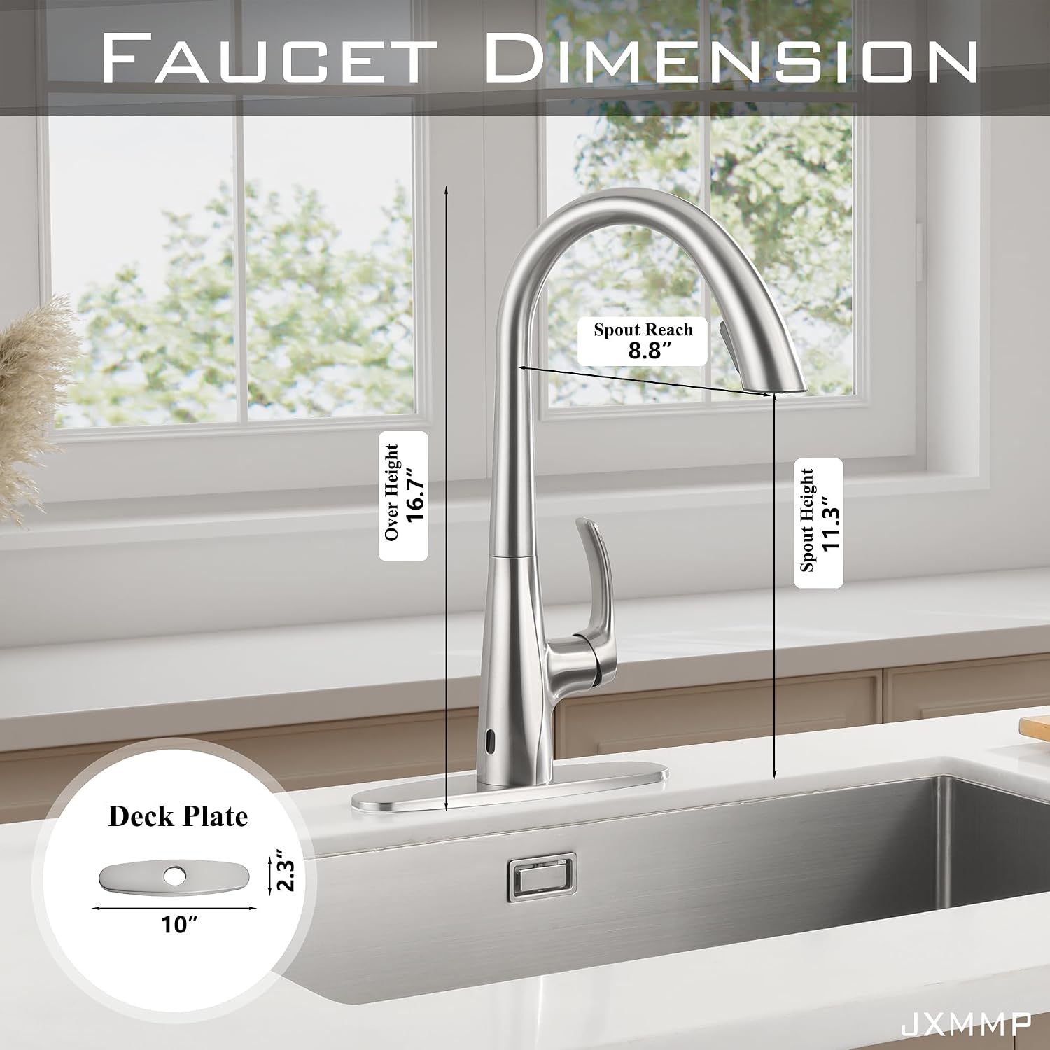 Touchless Pull Down Kitchen Sink Faucet, Brushed Nickel Activated Smart Motion Sensor Kitchen Faucet Single Handle, Stainless Steel Hands Free Faucet with Sprayer for Kitchen Sink