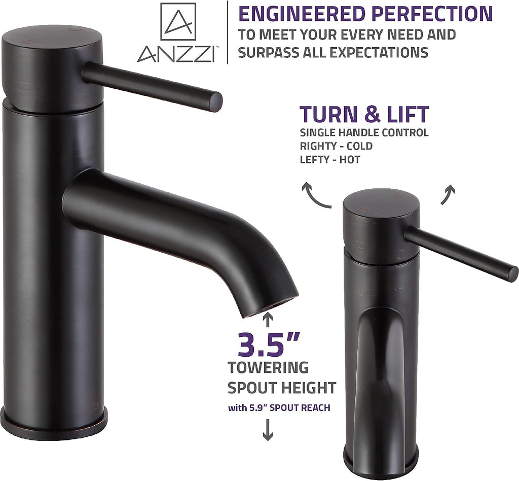 ANZZI Valle Single Hole and Single Handle Vessel Bathroom Sink Faucet in Oil Rubbed Bronze cUPC Deck Mounted One Hole Lead-Free Solid Brass Lavatory Faucet (L-AZ107ORB)