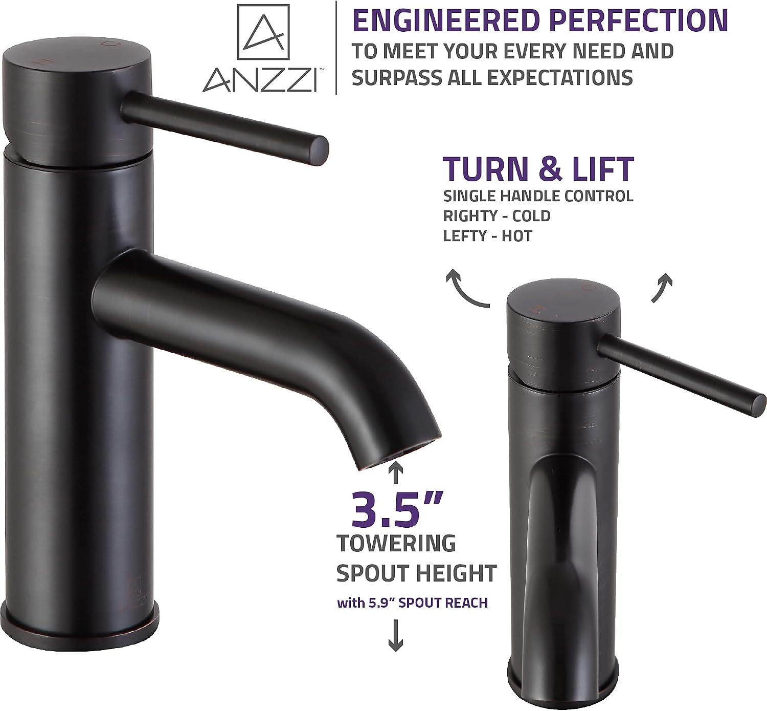 ANZZI Valle Single Hole and Single Handle Vessel Bathroom Sink Faucet in Oil Rubbed Bronze cUPC Deck Mounted One Hole Lead-Free Solid Brass Lavatory Faucet (L-AZ107ORB)