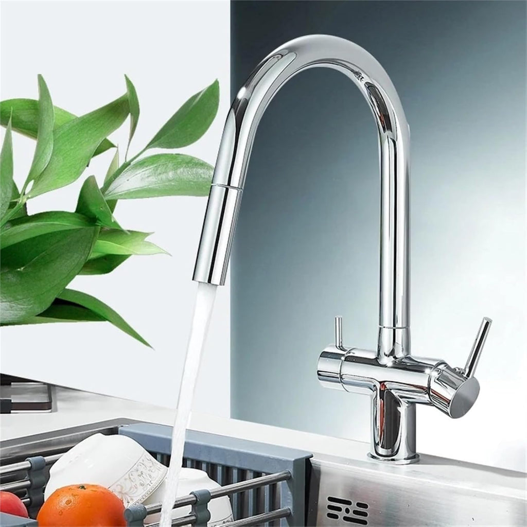 Kitchen Faucet 360 Degree Rotate Hot Cold Mixer Kitchen Taps Dual Handle Drinking Water Tap(Chrome)