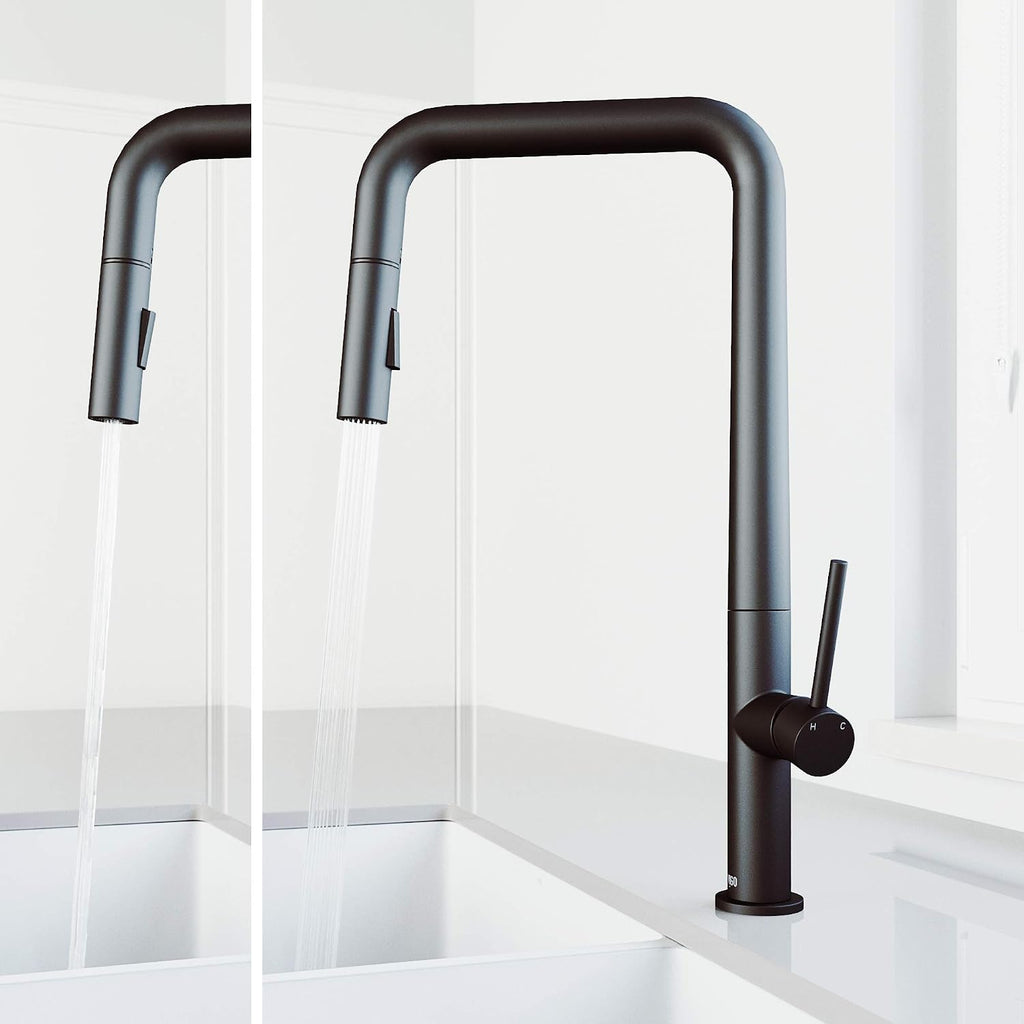 VIGO Parsons 18'' H Single Handle Pull-Down Sprayer Kitchen Faucet in Matte Black-VG02031MB
