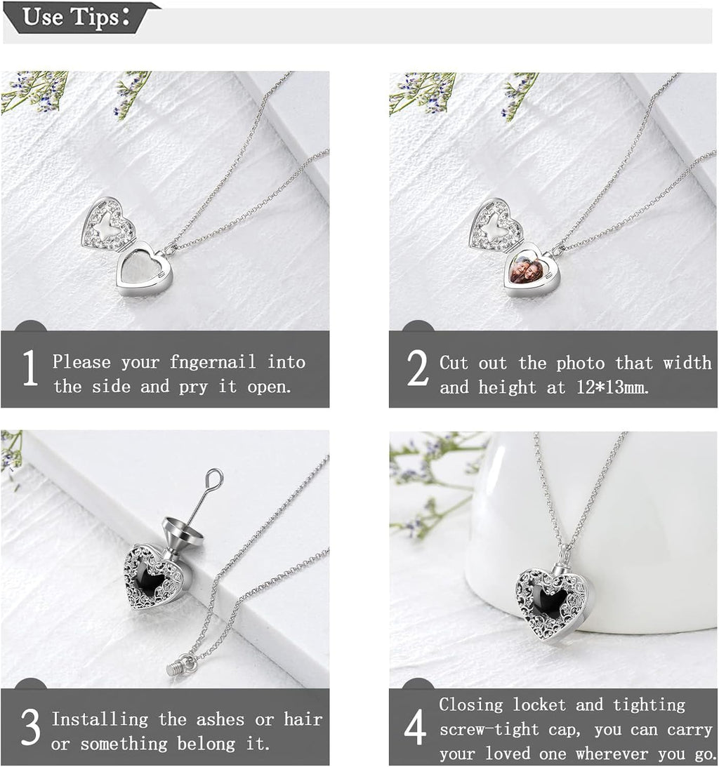 Dorunmo Personalized Heart Urn Locket Necklace for Ashes and Pictures 925 Sterling Silver Customized Locket Memorial Keepsake Cremation Jewelry for Ashes for Women Men Keep Someone Near to You